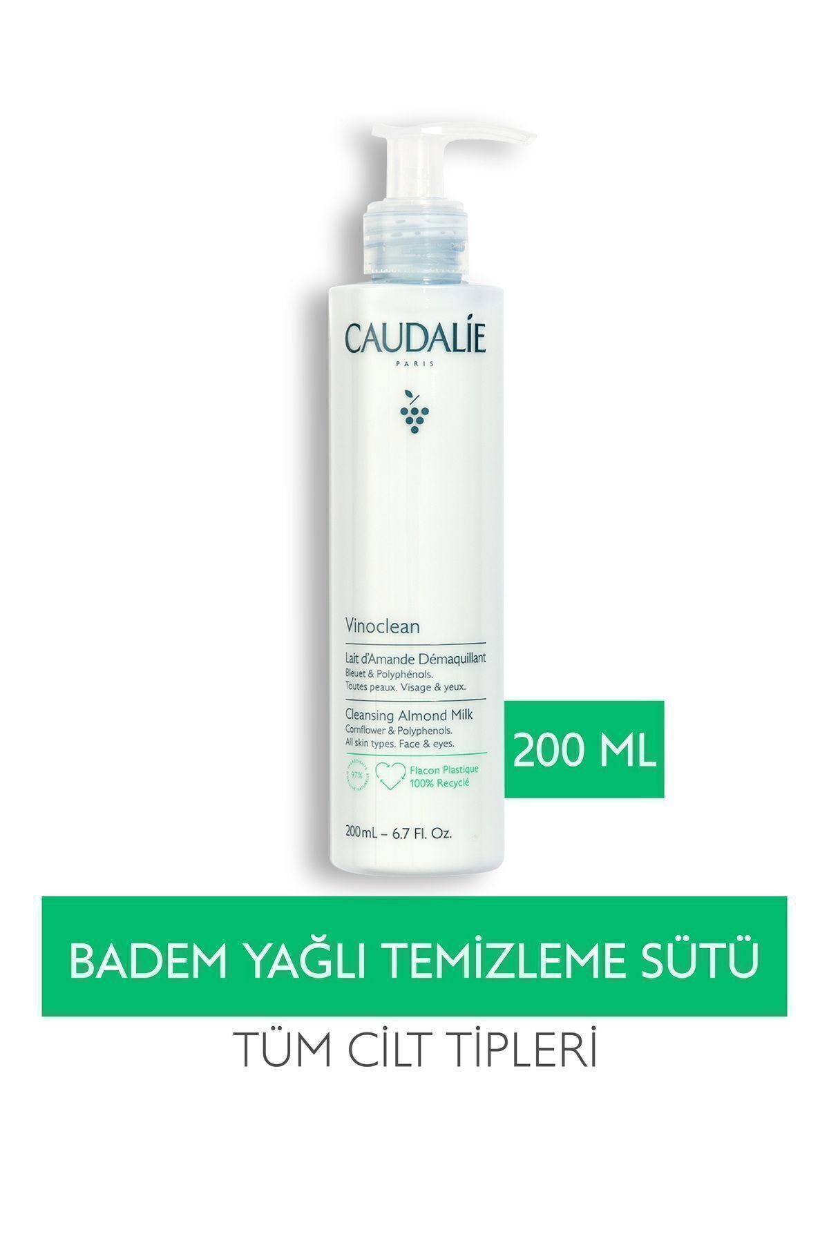 Caudalie شیر پاک کننده روغن بادام Vinoclean مناسب انواع پوست 200 میل