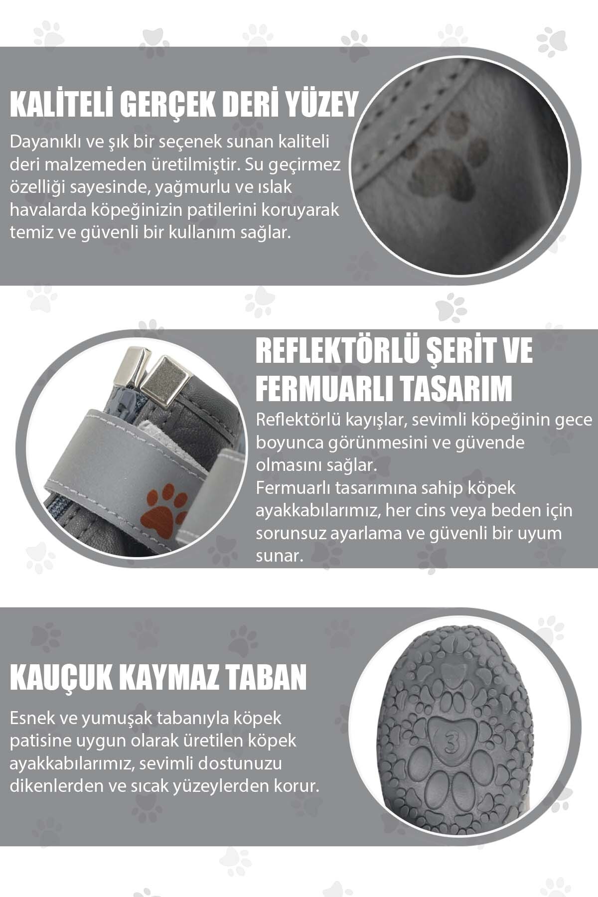کفش زمستانی ضدآب سگ پاوپرینتس PawPrints مدل PPDERI01، چرمی با زیره لاستیکی، خاکستری