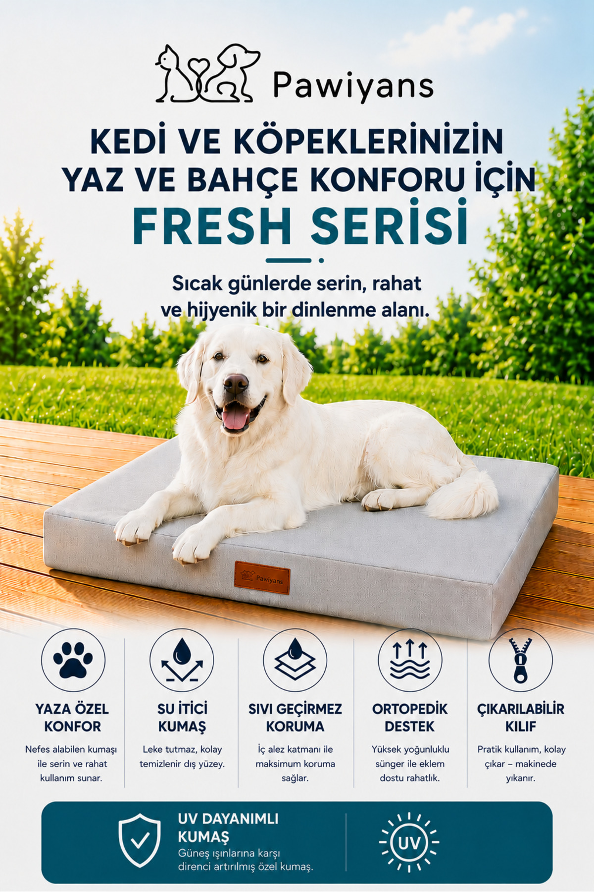 جای خواب جعبه‌ای گربه و سگ پاویانس PAWİYANS Fresh Mat F116 با محافظ ضدنفوذ مایعات چندرنگ