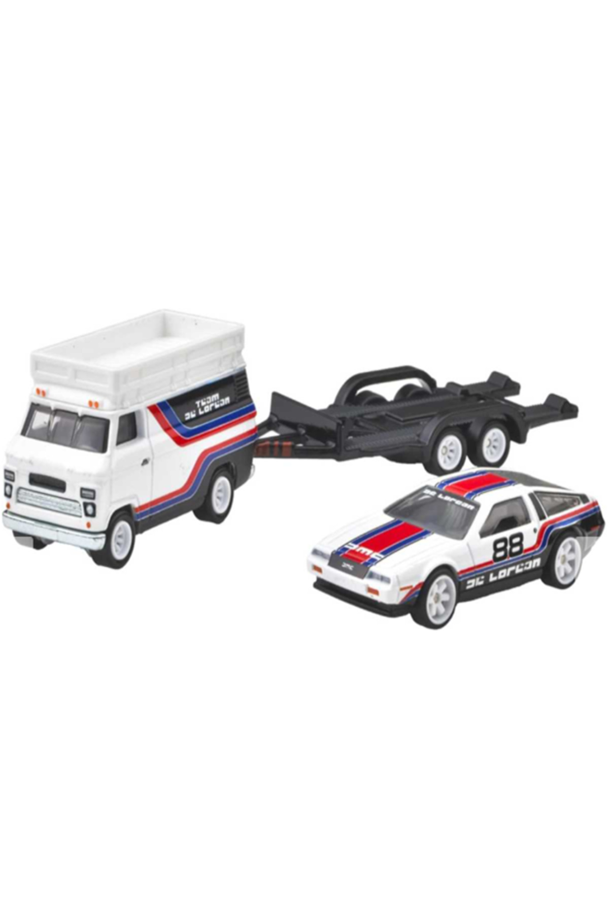 ماشین اسباب بازی تیمی پریمیوم اتومبیل حمل و نقل DMC DELOREAN HW RALLY HAULER MODEL CAR AND TRUCK هات ویلز اورجینال HOT WHEELS
