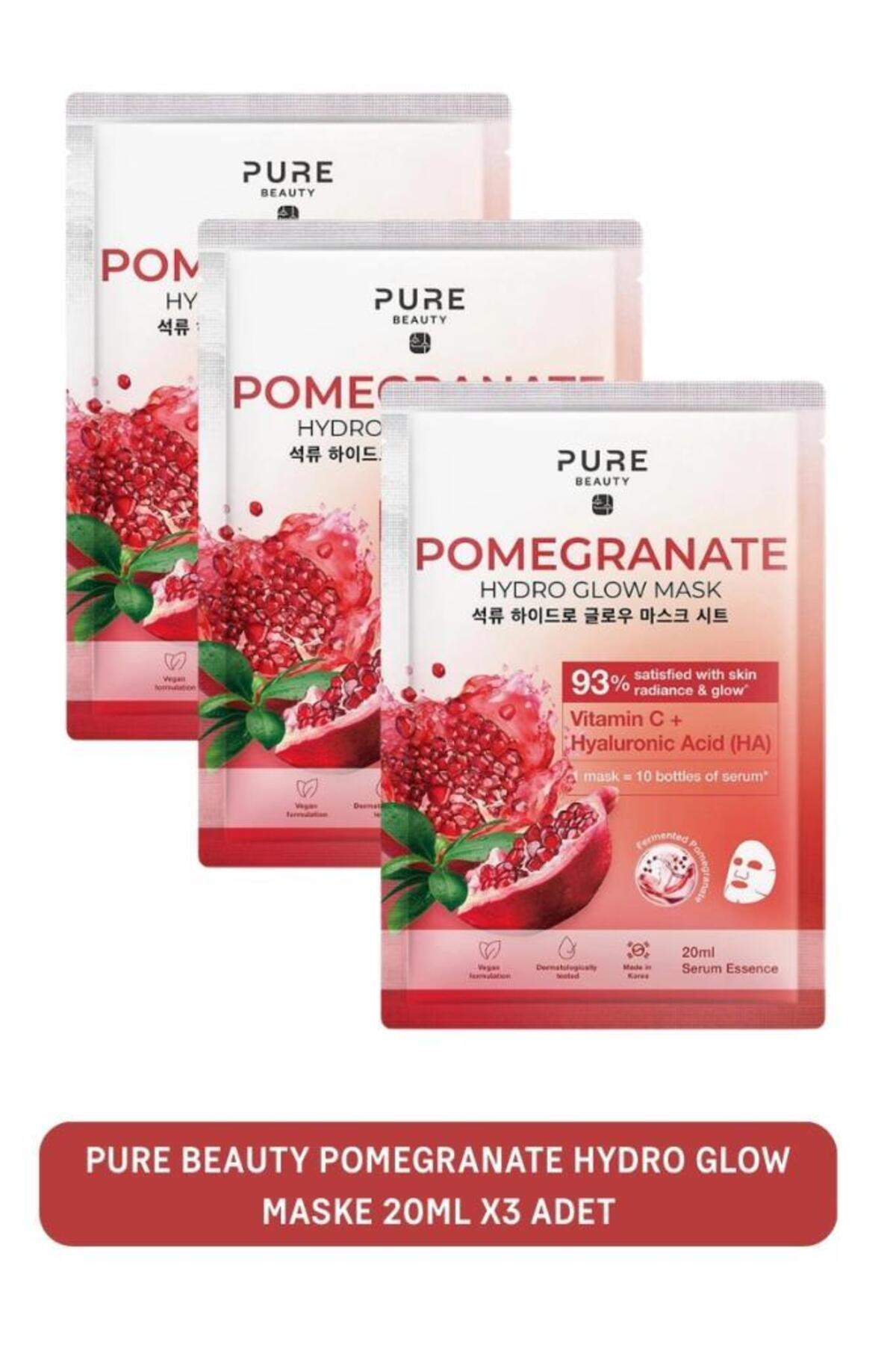 ماسک ورقه‌ای Pomegranate Hydro Glow پیور بیوتی PURE BEAUTY، بسته ۳ عددی 20Ml