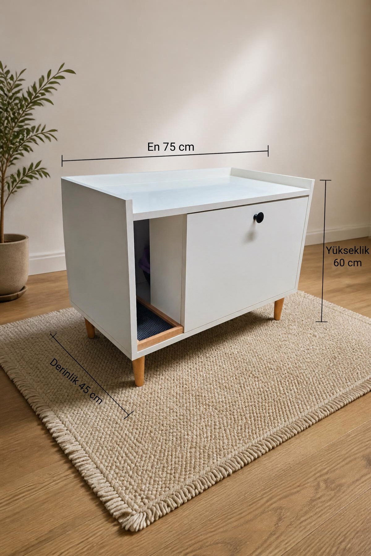 کابین بسته توالت گربه ریو Reyo Pet Nova، سفید از جنس MDF