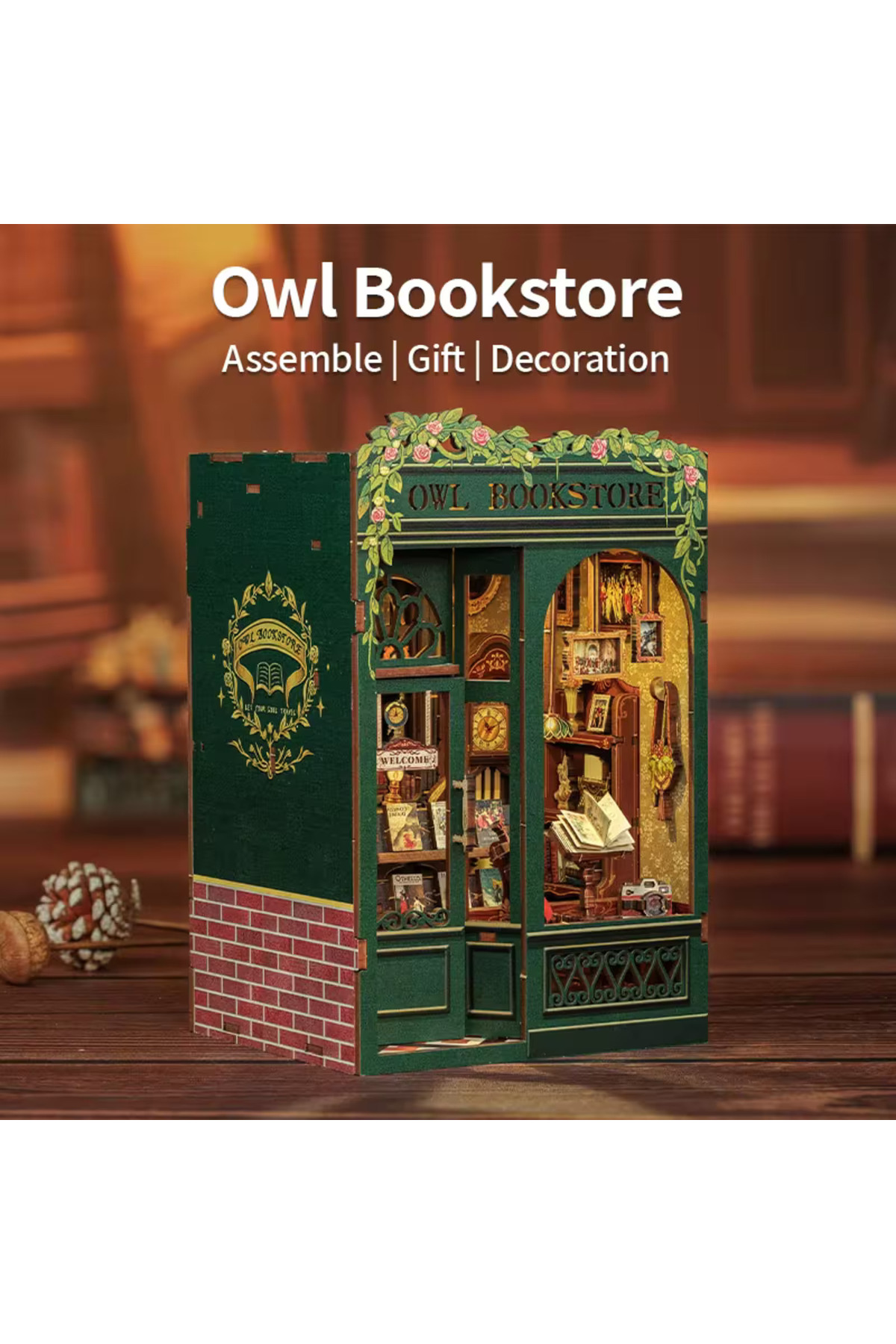 پازل سه بعدی کتابفروشی جغد CUTEBEE 2024 NEW STYLE BOOK NOOK DIY MAGIC LIBRARY SD02B AMZ01 CUTEBEE