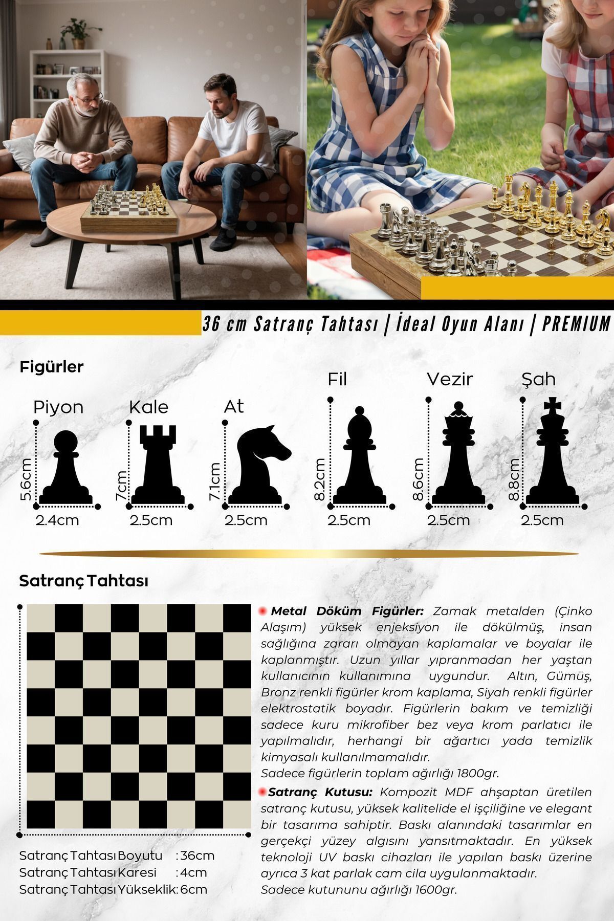 شطرنج ست کلاسیک فلزی 36 سانتی متری الگانت با جعبه چوبی | طرح دار بلوط شکل نقره ای طلایی Cooper Chess