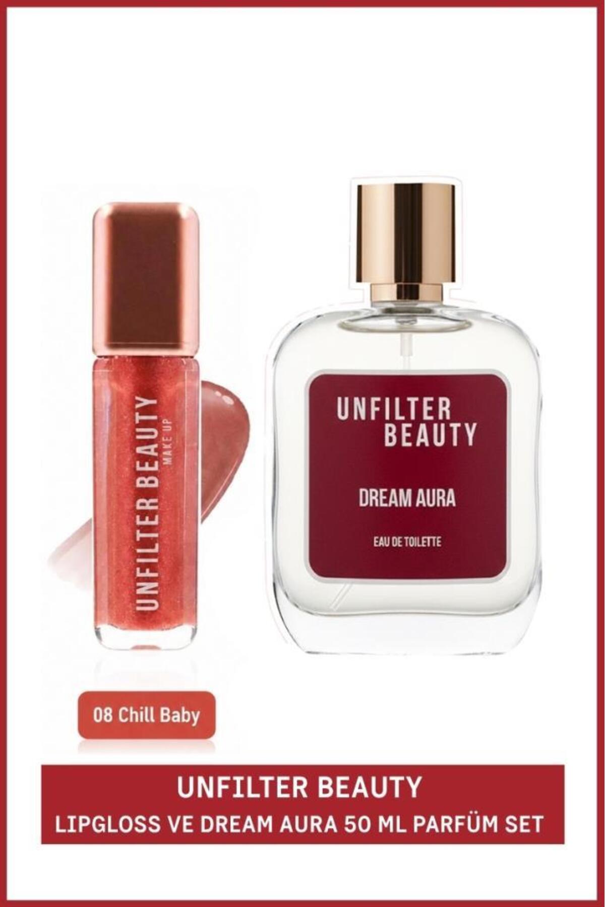 ست ادو تویلت Dream Aura 50 ml و لیپ‌گلاس 08 Chill Baby آنفیلتر بیوتی Unfilter Beauty