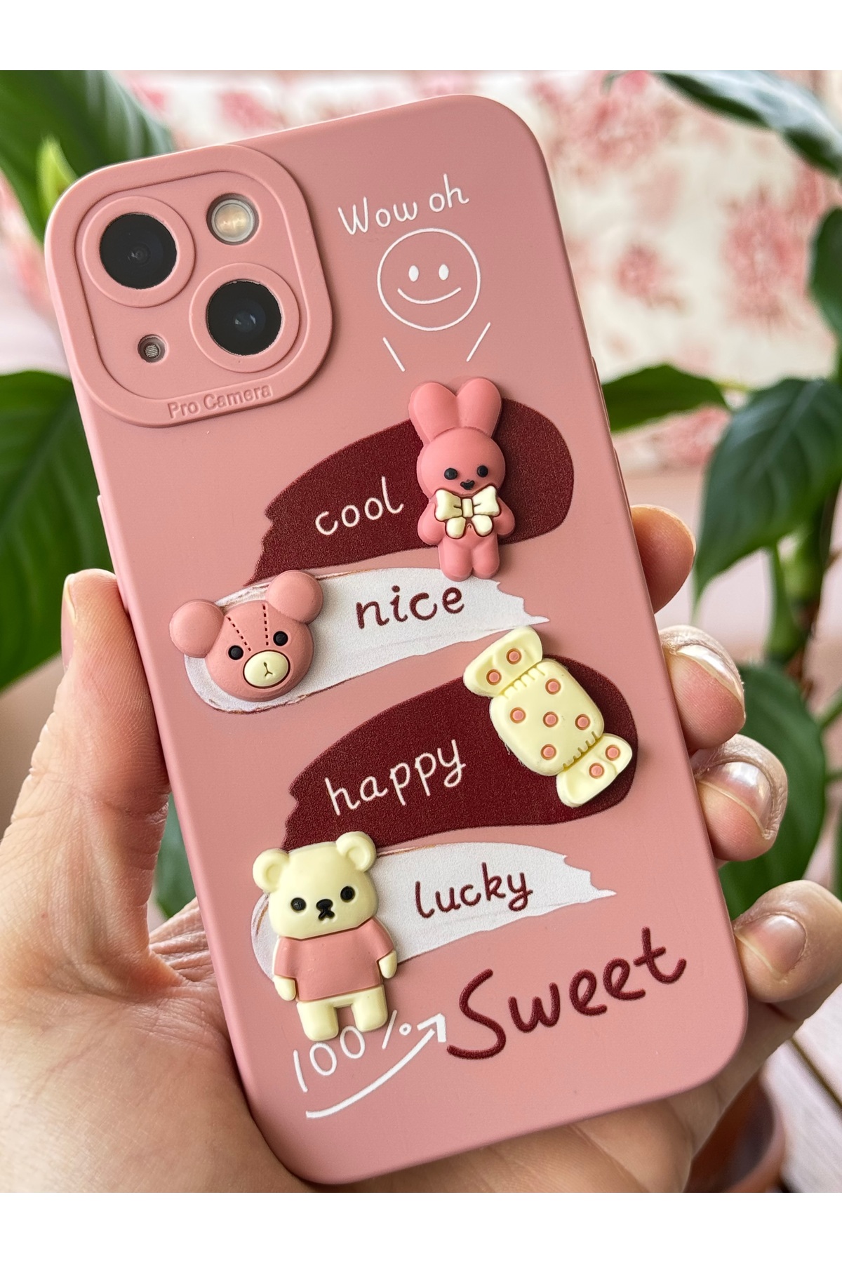 کاور و قاب سازگار با آیفون 13 اپل طرح محافظ دوربین طراحی شده پوشش سیلیکونی نرم RABBIT PINK فیبکس Fibaks