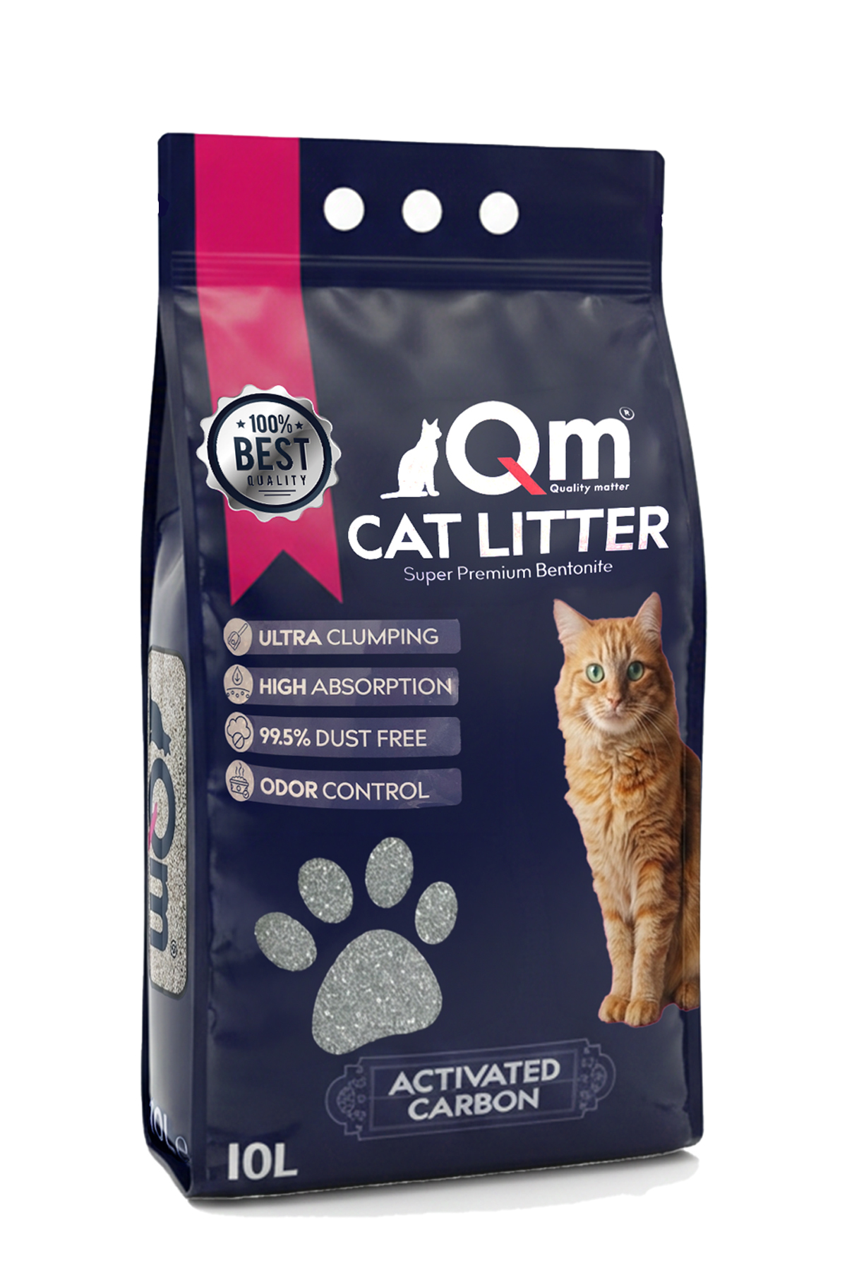 خاک گربه بنتونیتی سوپر پریمیوم با کربن فعال ۱۰ لیتری کیو‌ام QM