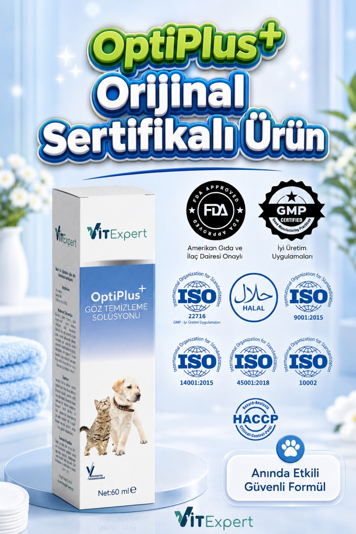 محلول پاک‌کننده چشم گربه و سگ ویت‌اکسپرت Vitexpert OptiPlus