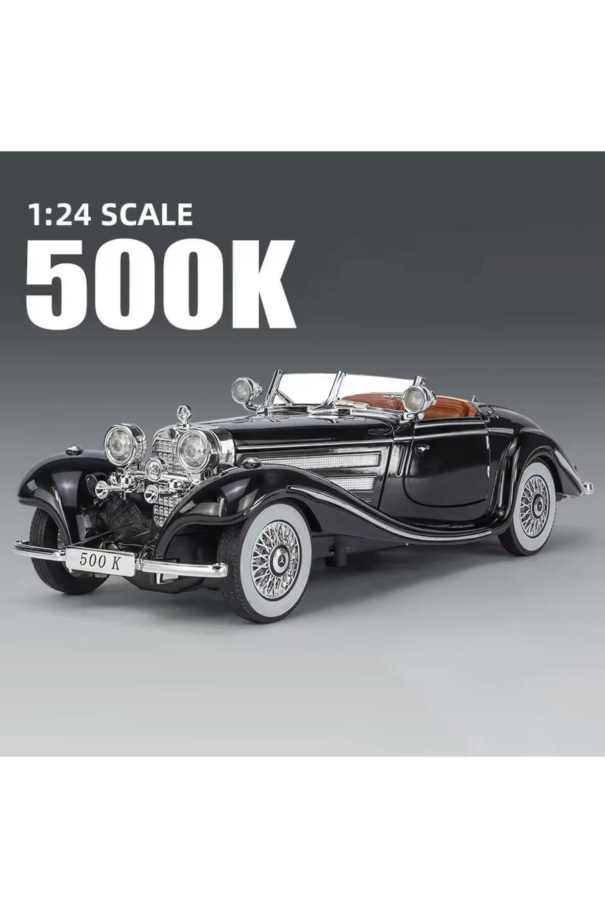 مدل خودرو MERCEDES 500K مشکی OLD کلاسیک درهای باز با صدا و چراغ مرسدس 500 K DIECAST CAR اورجینال SECTOYS