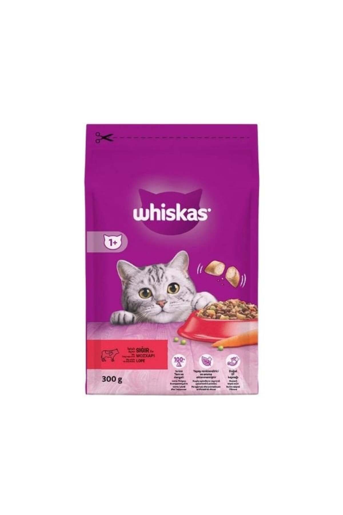 غذای خشک گربه بالغ ویسکاس Whiskas با طعم گوشت گاو و هویج، ۳۰۰ گرم