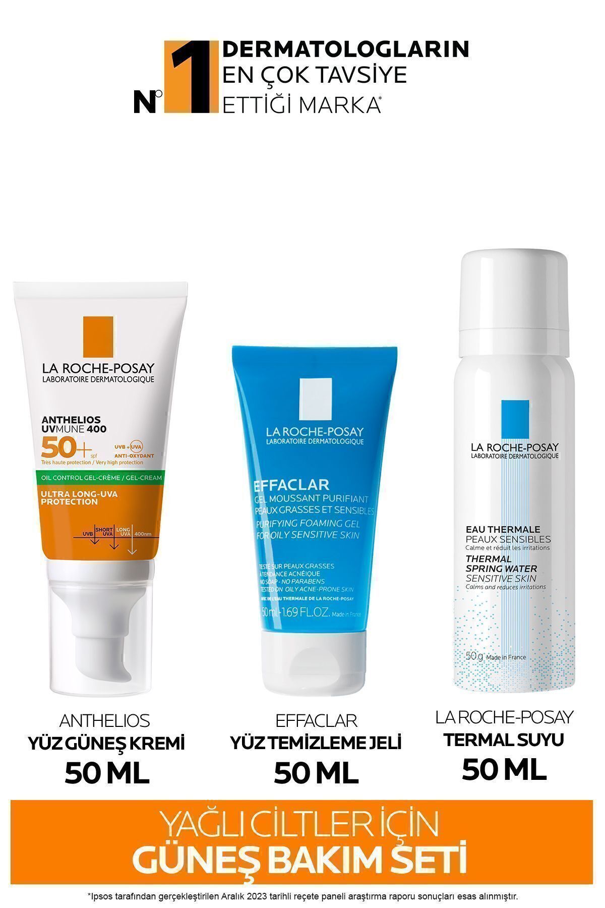 ست مراقبت پوست مجموعه از برای روغنی: ANTHELIOS FACE ضد آفتاب SPF50+و شستشوی ژل و آب حرارتی La Roche Posay