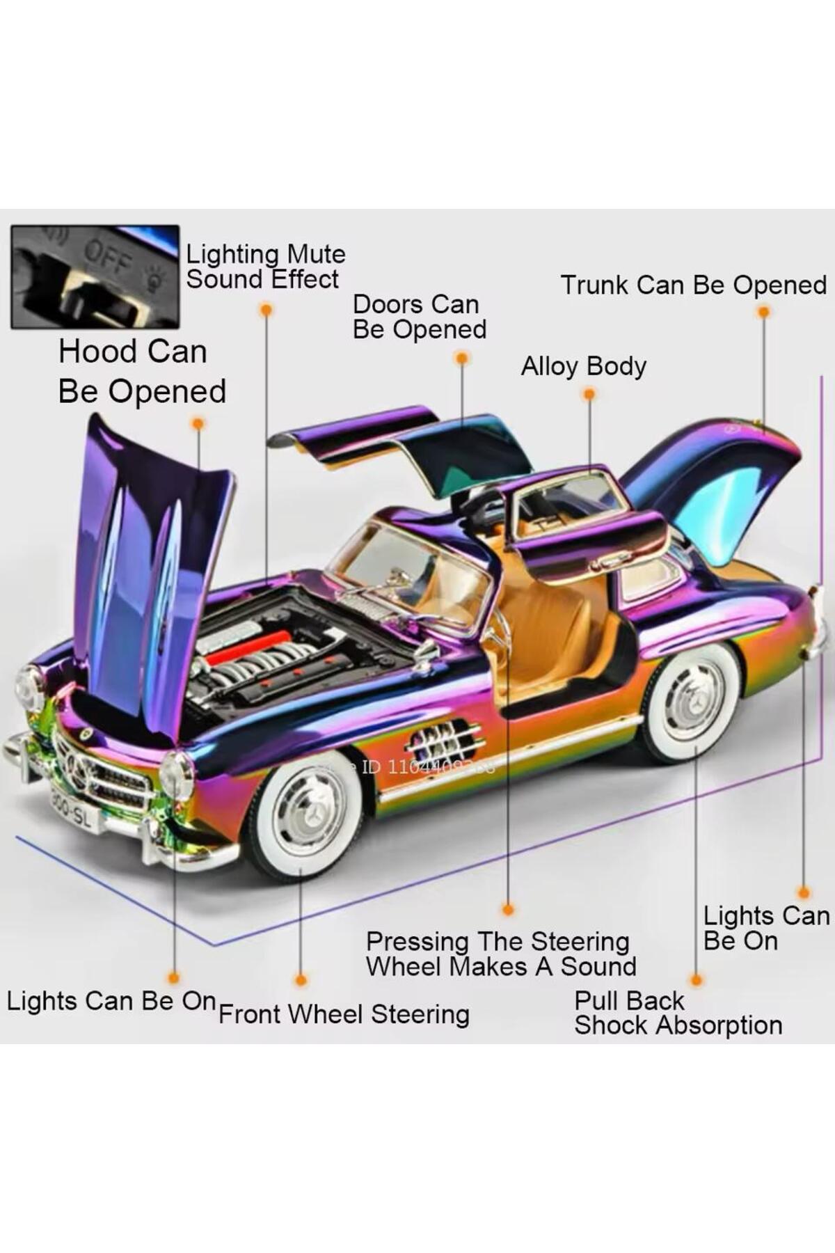 مدل خودرو MERCEDES BENZ 300 SL مشکی 1954 MODEL کلاسیک CAR 1 24 SCALE 300SL GREY GLOSSY اورجینال scntoys