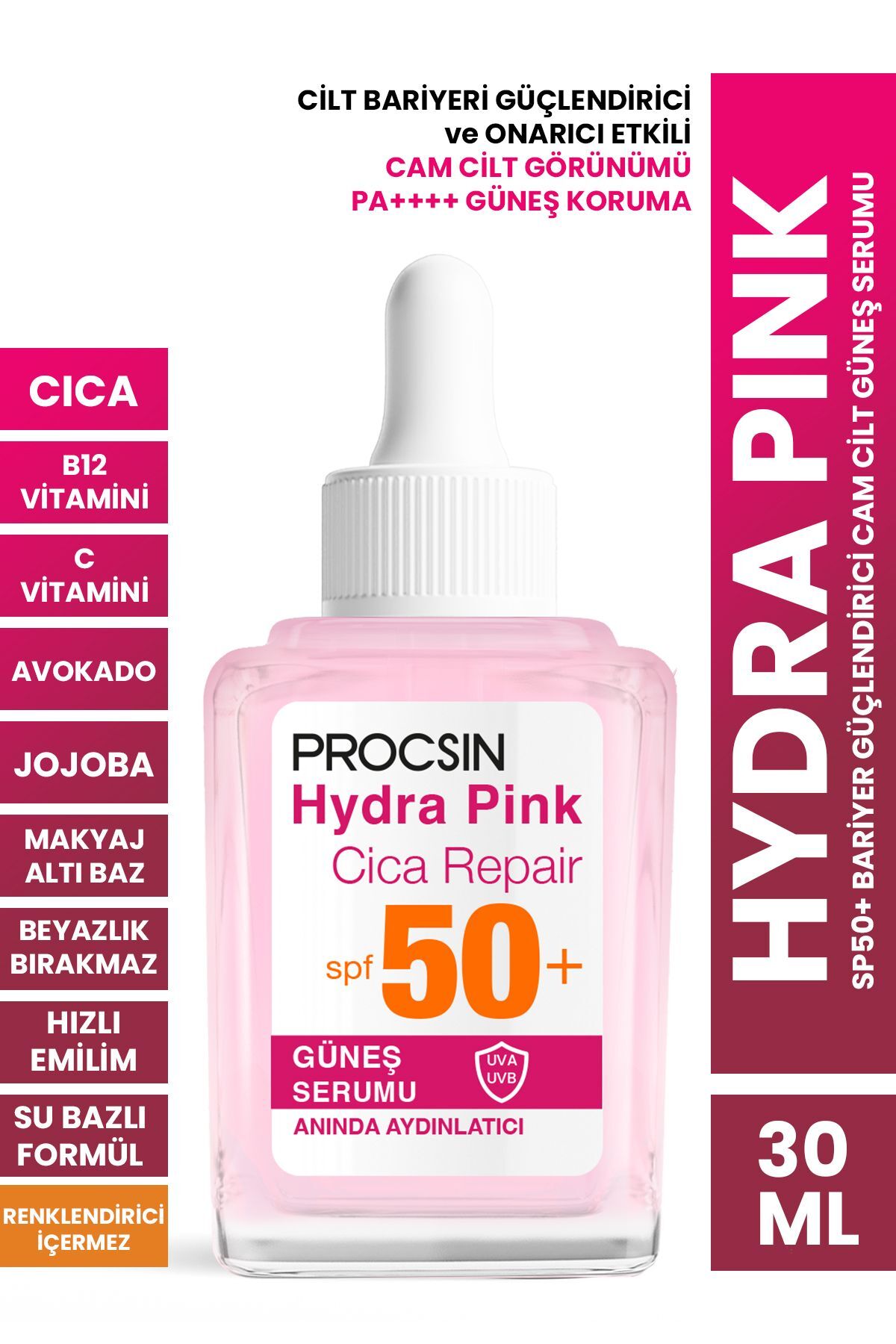 سرم ضد آفتاب پوست شیشه ای قوی کننده باریر SPF50 هیدرا پینک 30 میلی لیتر پروکسین PROCSIN