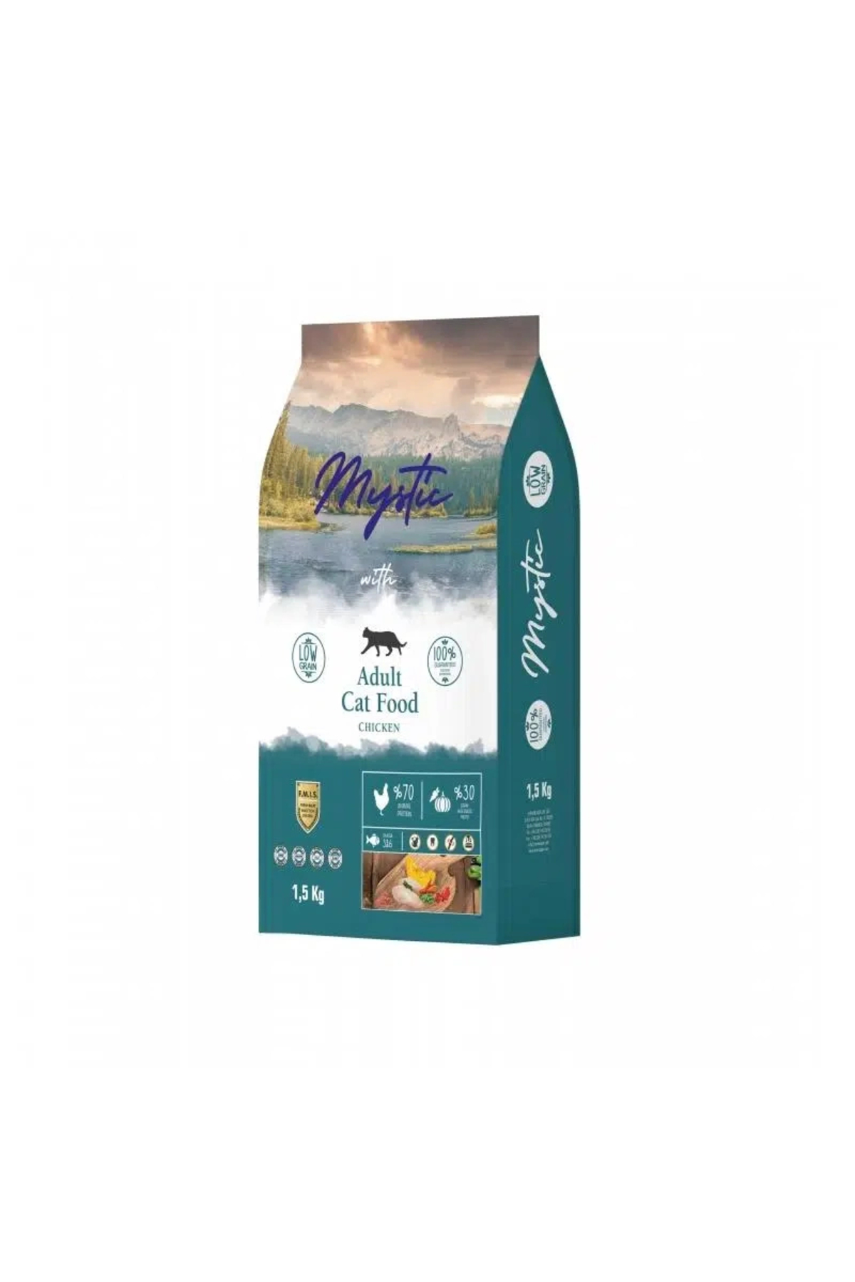 غذای خشک گربه بالغ میستیک Mystic، کم‌غله با طعم مرغ، ۱٫۵ کیلوگرم 1,5 Kg