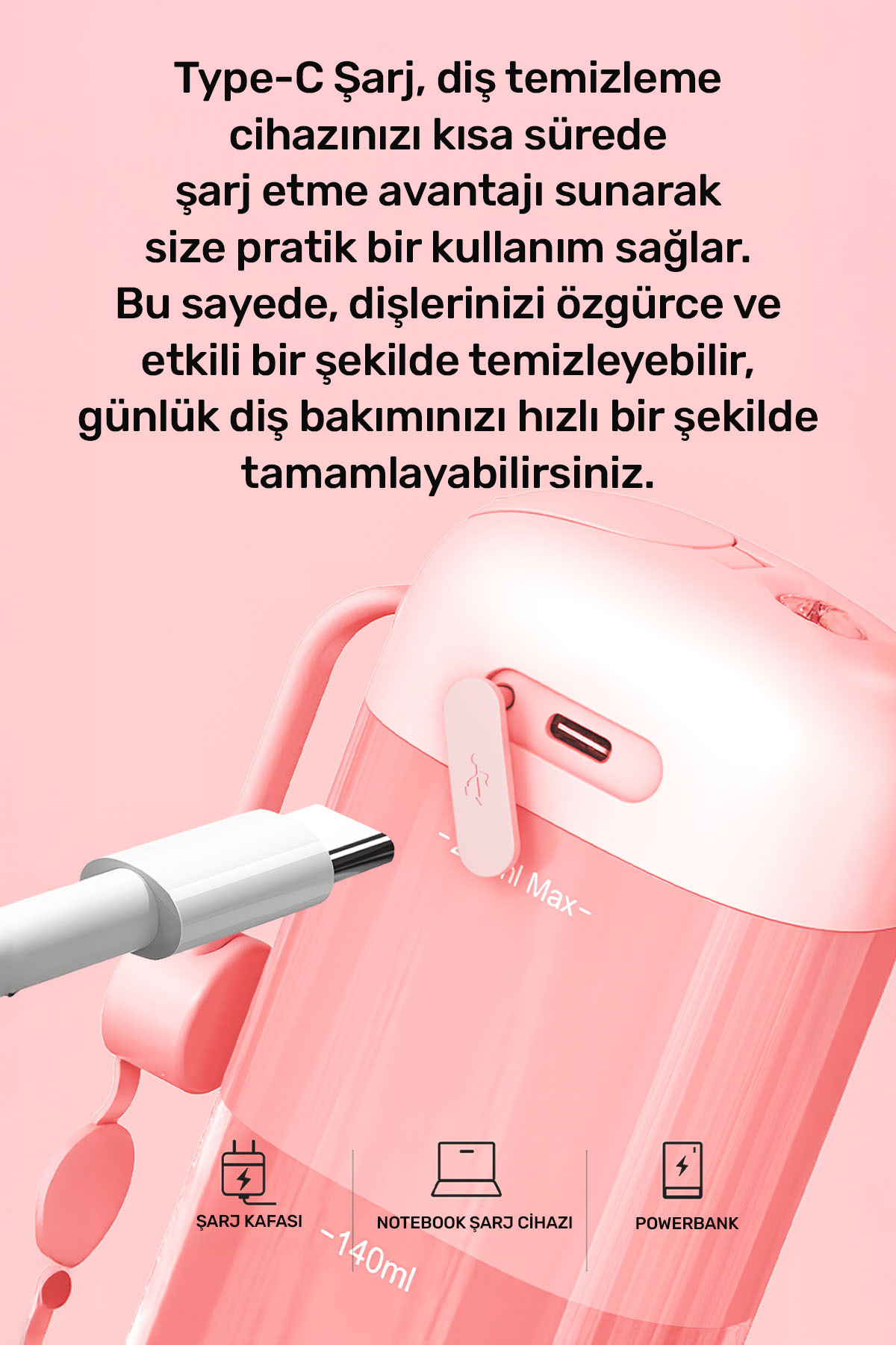 مسواک شارژی NICEFEEL FC5170 MINI قابل حمل شارژ بریس مراقبت از دندان مصنوعی و شستشوی دهان حرفه ای صورتی اورجینال NPO
