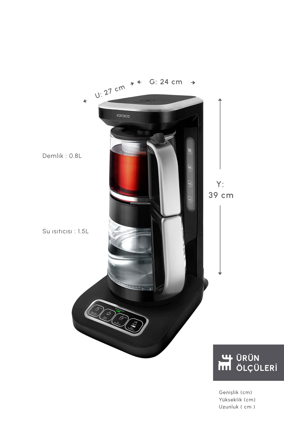 چای ساز ROBOTEA PRO CONNECT 4 IN 1 TALKING GLASS TEA MACHINE SILVER اورجینال Karaca