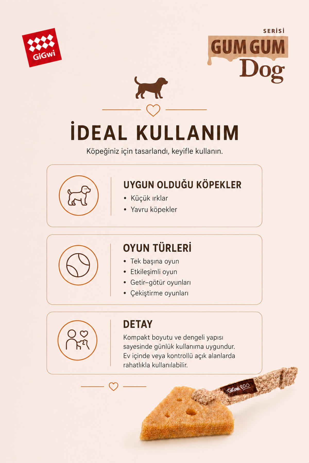 اسباب‌بازی سگ طرح پنیر از لاستیک طبیعی، گیگ‌وی Gigwi، سری Eco Gum Gum Dog، مدل 8877 قهوه‌ای