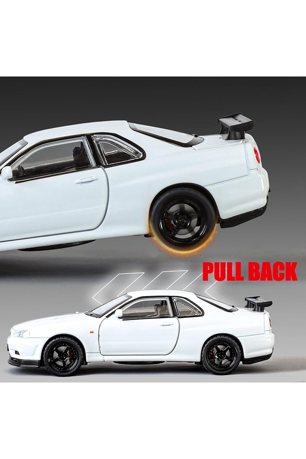 مدل خودرو NISSAN SKYLINE GTR R34 1:24 DIECAST METAL MODEL CAR COLLECTION سفید با صدا و نور اورجینال alpmodel
