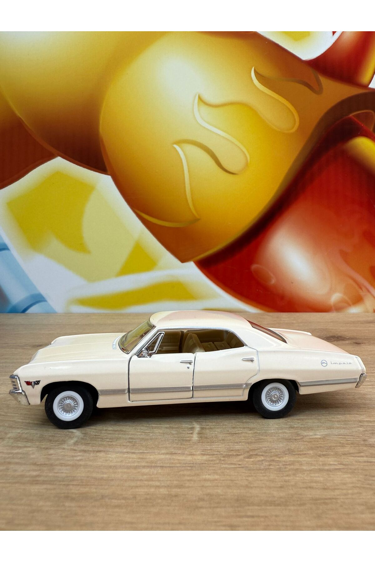 مدل خودرو PULL DROP 1967 CHEVROLET IMPALA CREAM DIECAST CAR OPENING DOORS CHEVY MODEL اورجینال scntoys