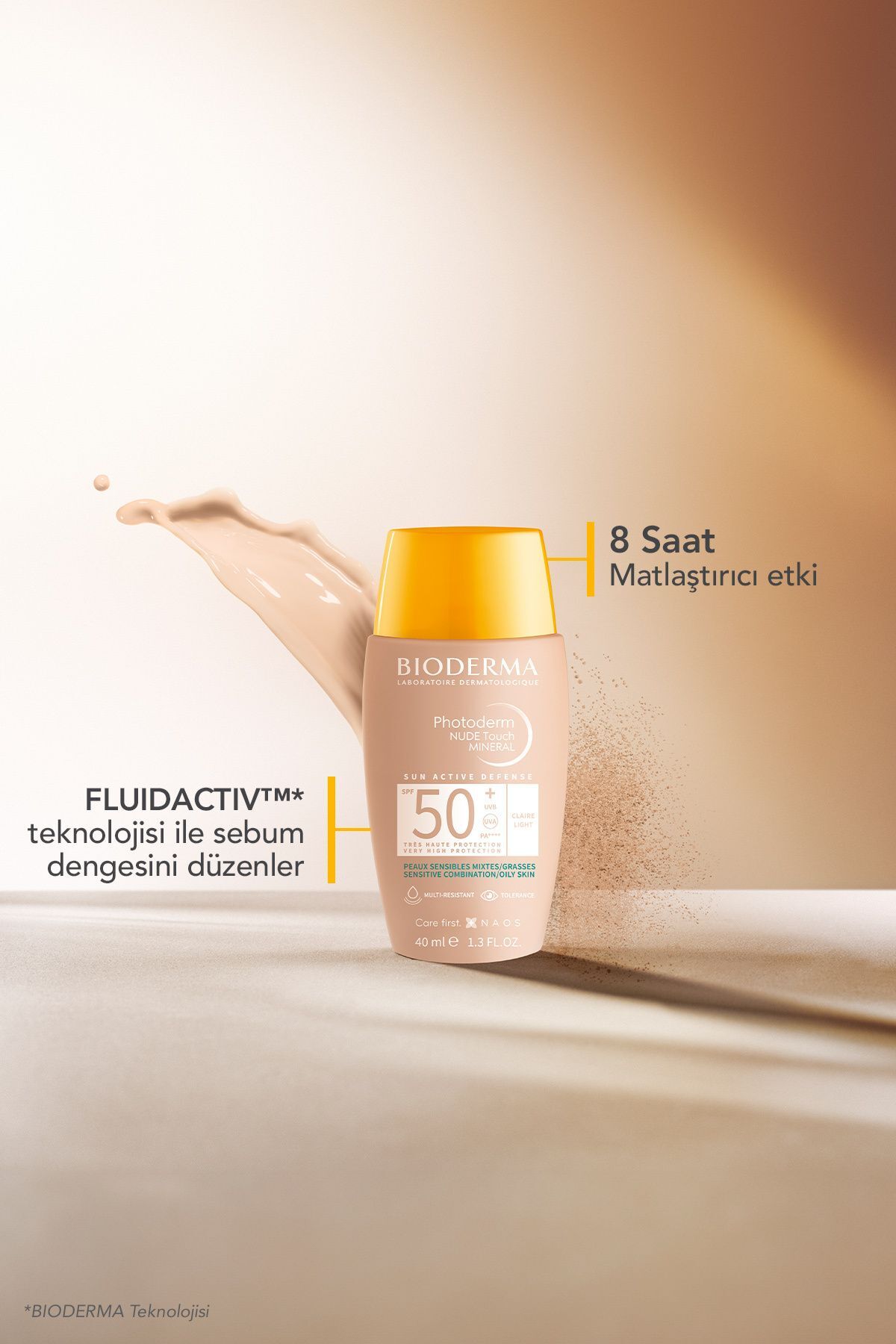 Bioderma ضدآفتاب صورتی Photoderm Nude Touch SPF50 + LIGHT با کانسیلر روغنی مخلوط برای پوست چرب