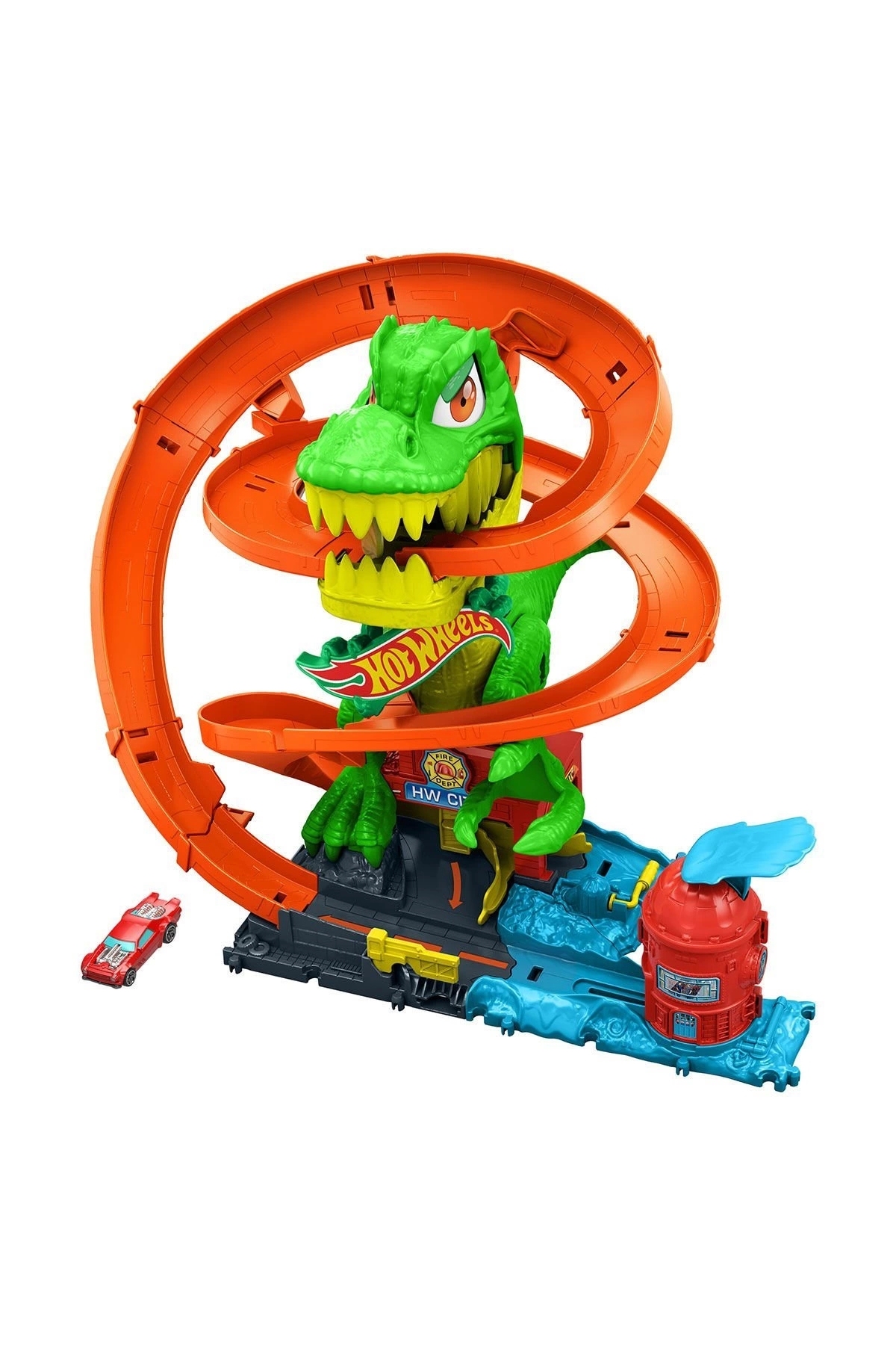ماشین اسباب بازی JBM73 HOT WHEELS T REX و FIREFIGHTER STATION SET هات ویلز اورجینال HOT WHEELS