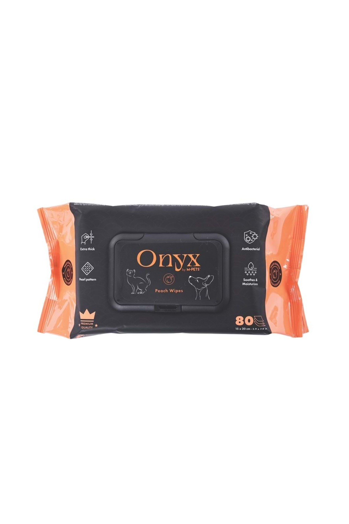 دستمال مرطوب پاک‌کننده گربه و سگ ام‌پتس M-PETS ONYX با رایحه هلو، ۸۰ عدد
