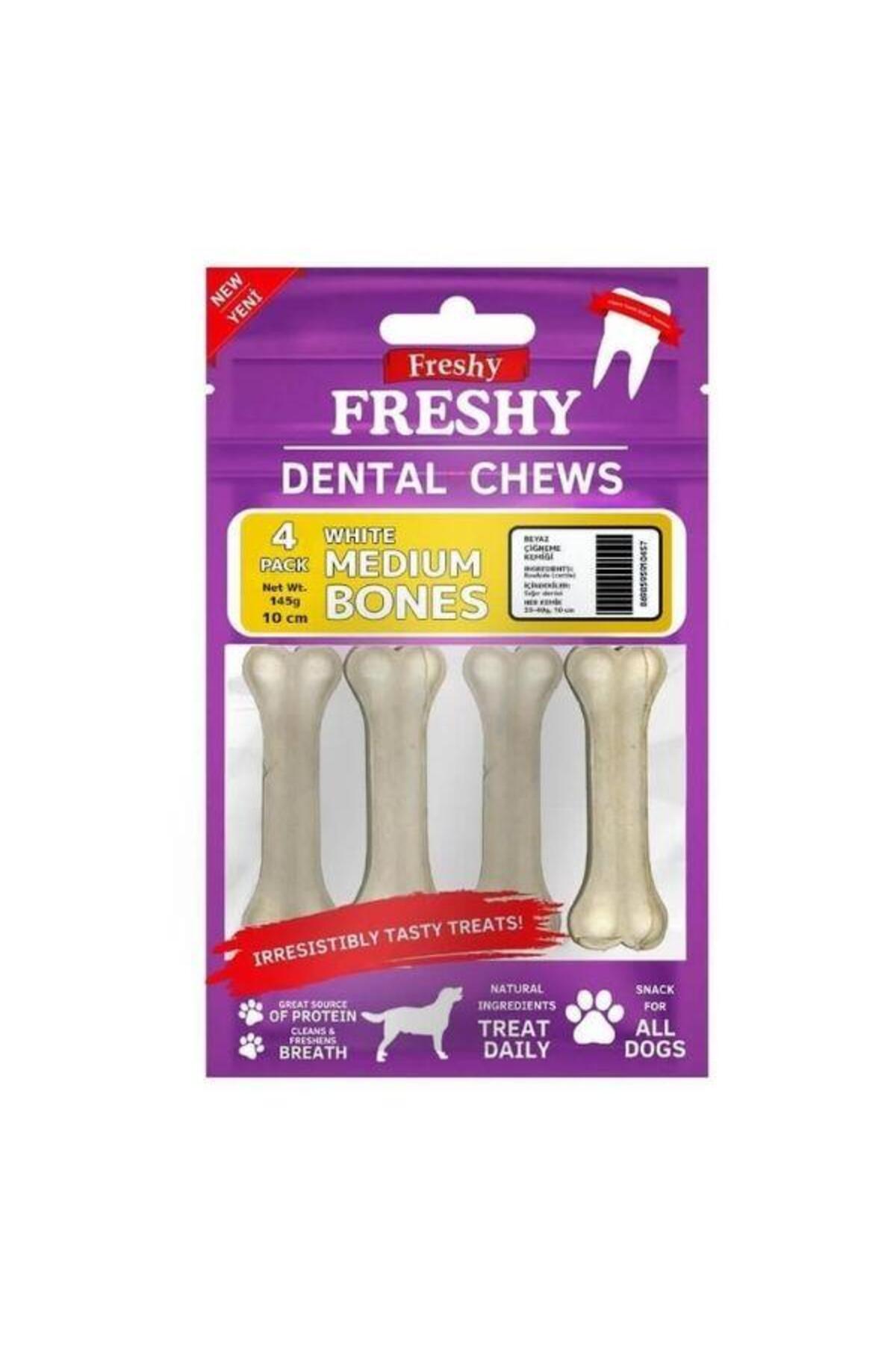 استخوان جویدنی تشویقی سگ متوسط فرشی Freshy Dental Chews، بسته ۴ عددی، ۱۴۵ گرم