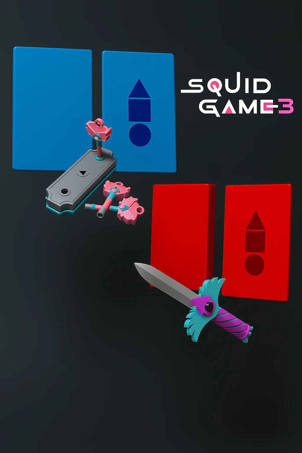اسباب بازی های فیگور دیگر ست SQUID GAME 3 7 PIECE چاقو + کلید قفل 2 جعبه پلاستیک 3D Stuff