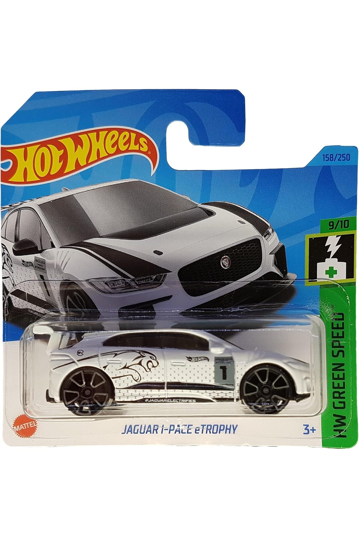 ماشین اسباب بازی JAGUAR I PACE ETROPHY HW GREEN SPEED ​​9 10 HKK25 کارت کوتاه سفید 2023 هات ویلز اورجینال HOT WHEELS