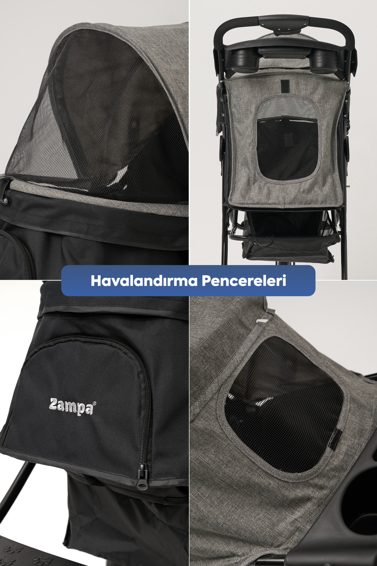 کالسکه حیوانات خانگی زامپا Zampa Ricciardo مدل SP05CS، خاکستری، ۵۴ × ۱۰۴ × ۱۰۱ سانتی‌متر unisex