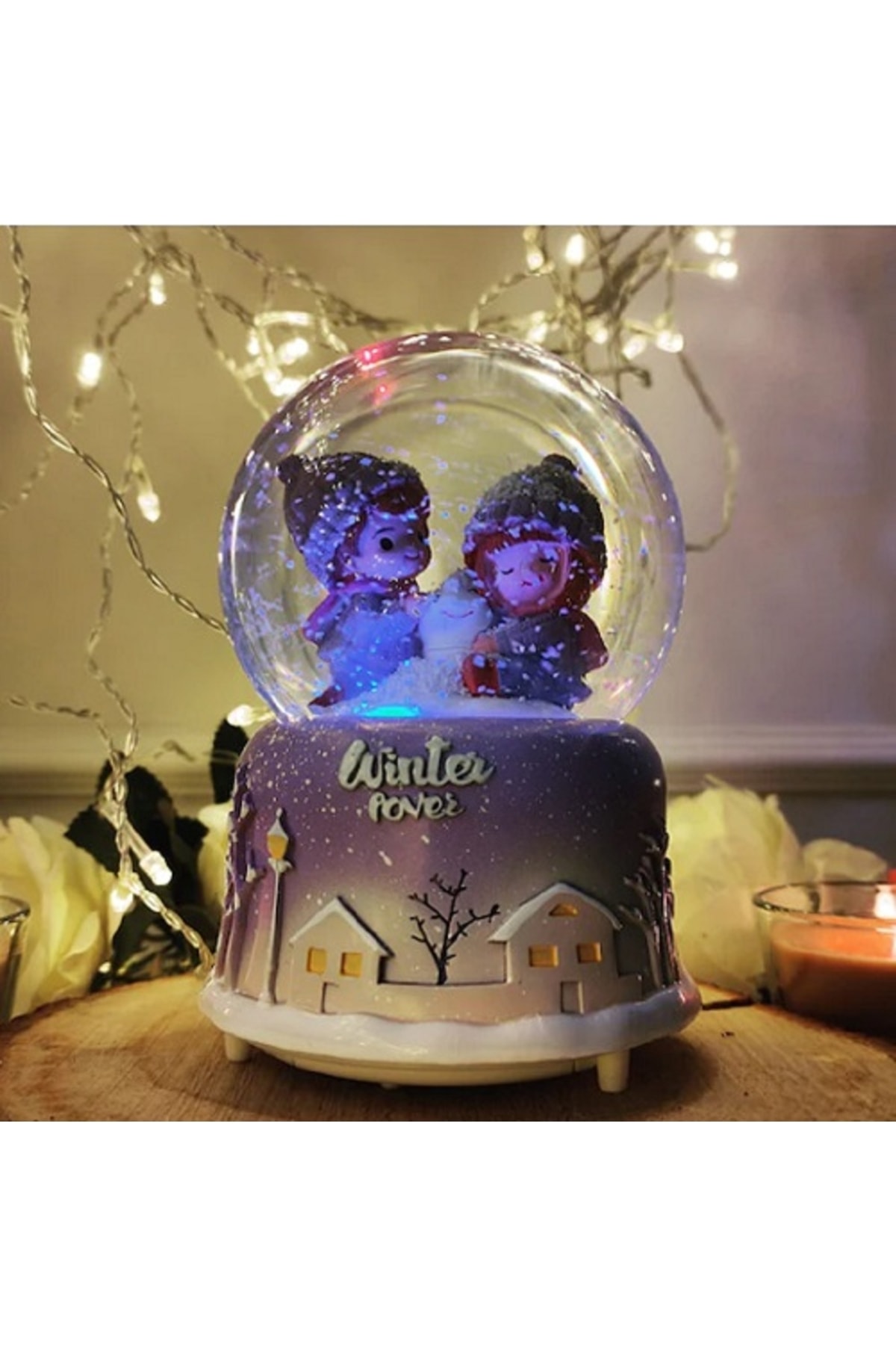 گوی برفی SNOW GLOBE اسپری موزیکال روشنایی خودکار با سایز بزرگ WINTER LOVE از ترکیه hediyeconcepti