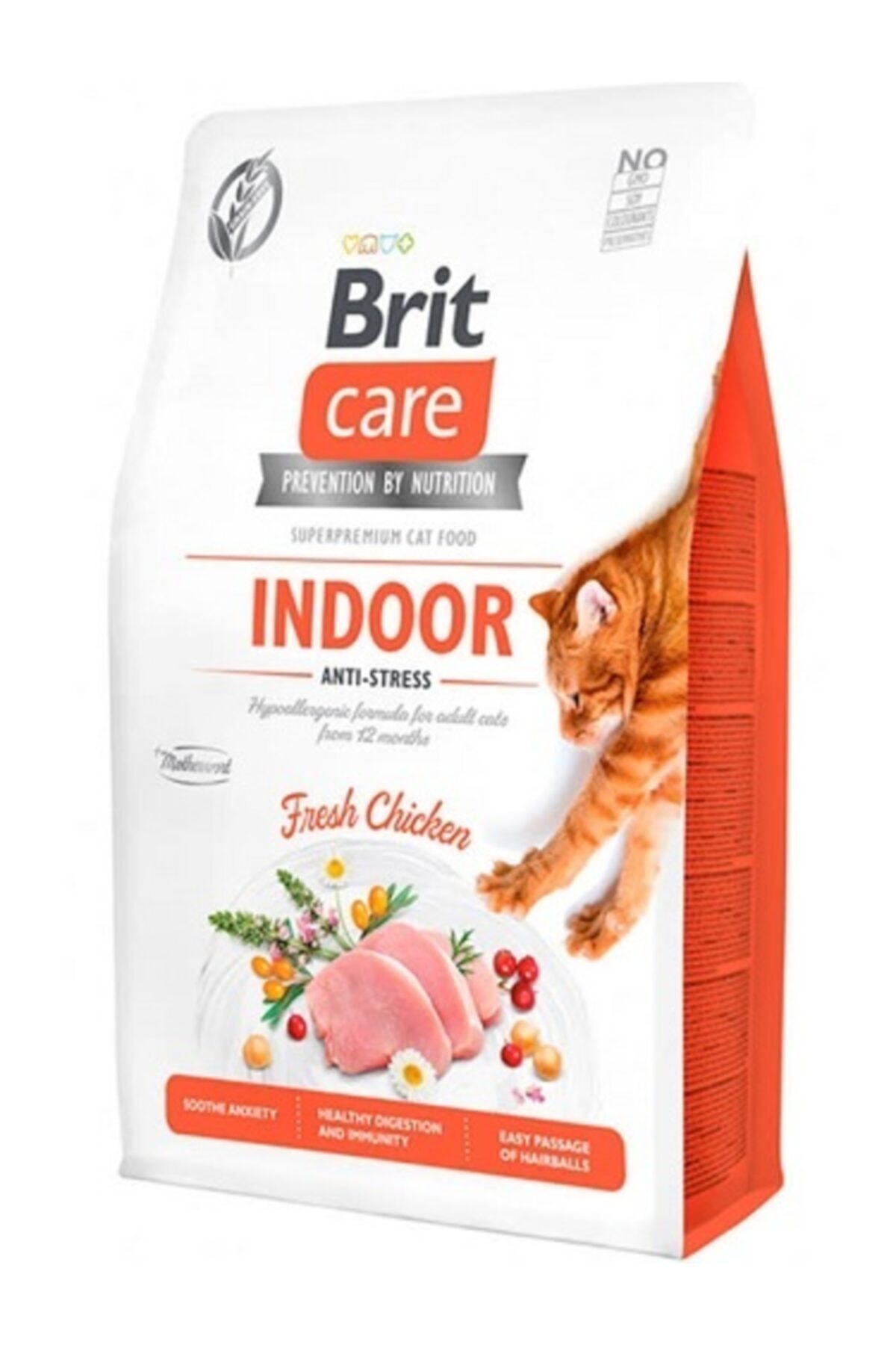 غذای خشک گربه بریت کر Brit Care Indoor Anti Stress با طعم مرغ، بدون غلات، ۲ کیلوگرم Unisex