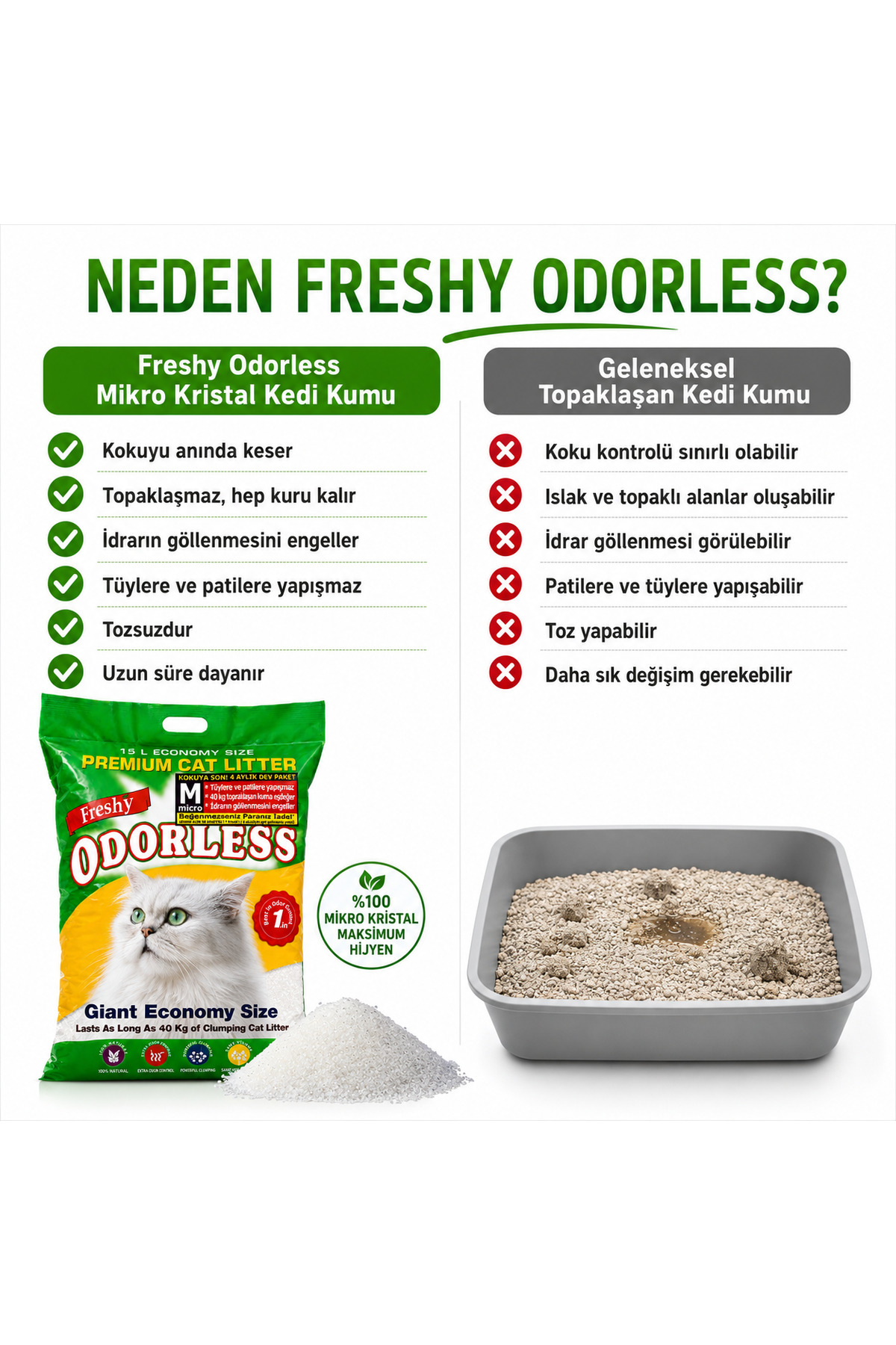 خاک گربه کریستالی میکرو بی‌بو فرشی Freshy، ۶ کیلوگرم