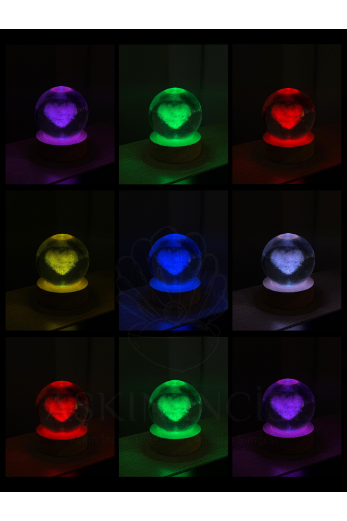 گوی برفی تغییر رنگ RGB LED چراغ‌دار HEART GLASS SNOW GLOBE CRYSTAL PLANET SPHERE هدیه برای عاشق از ترکیه Aşkın İncisi