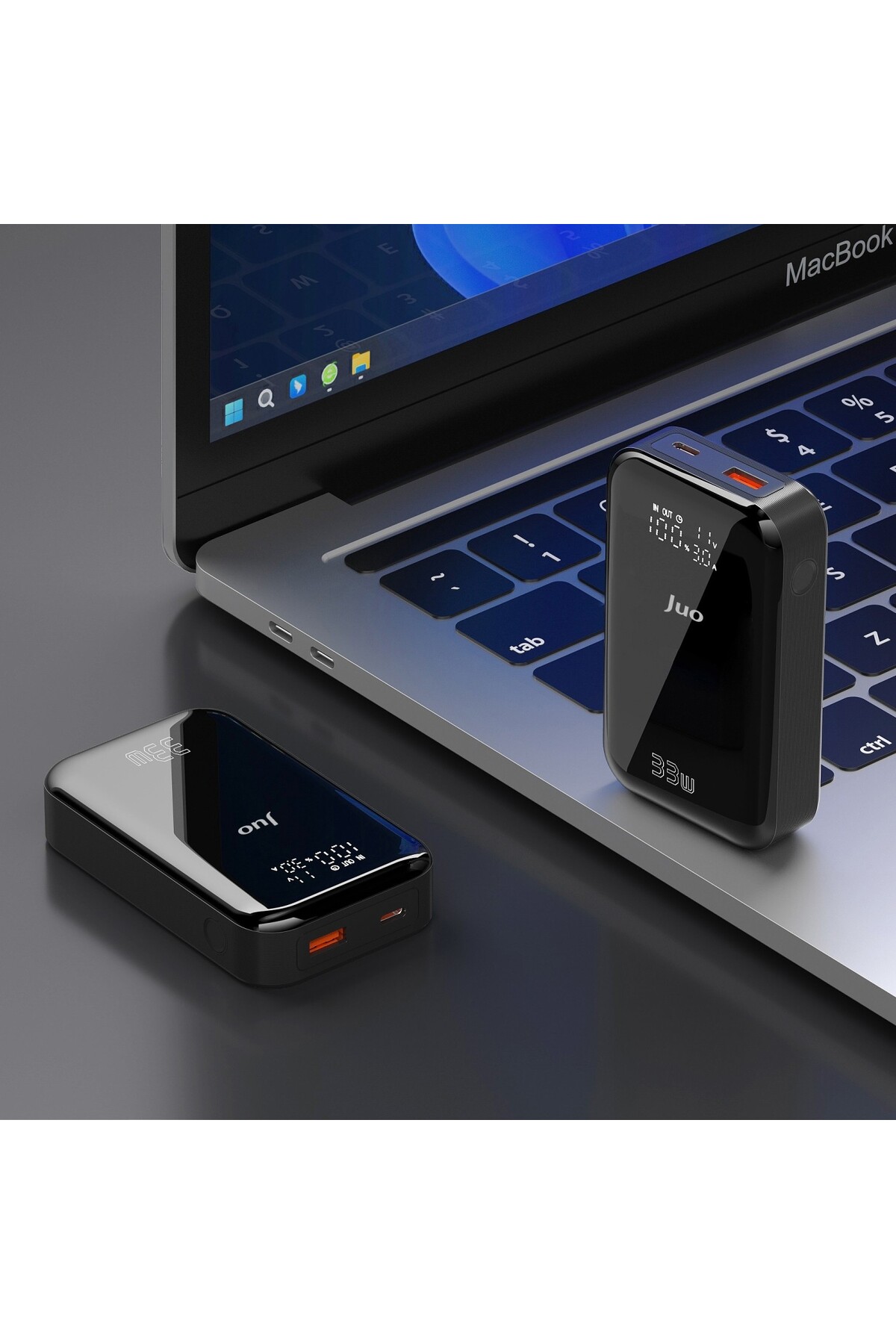 پاوربانک شارژر سریع قابل حمل 10000 ماه 33 واتی USB A TYPE C با نشانگر LED آمپر وات اورجینال Juo