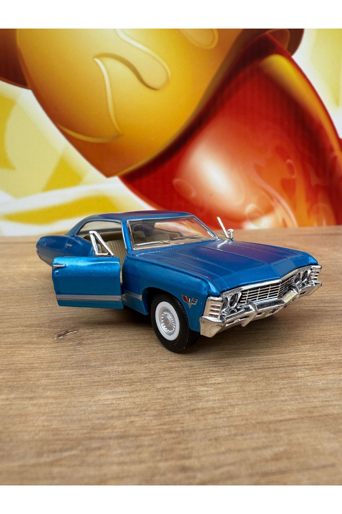 مدل خودرو PULL DROP 1967 CHEVROLET IMPALA BLUE DIECAST CAR CHEVY OPENING DOORS اورجینال scntoys