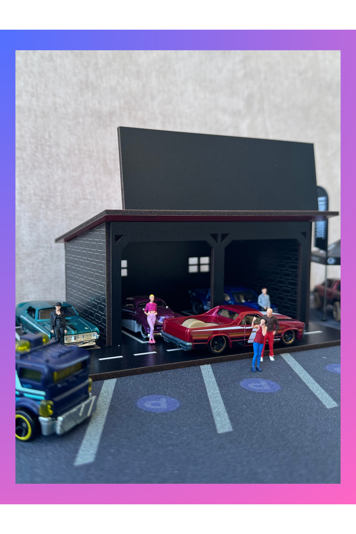 ماشین اسباب بازی کارگاه MIGURE GARAGE LED 1 64 نمایشگاه گاراژ DIORAMA BLACK هات ویلز اورجینال HOT WHEELS