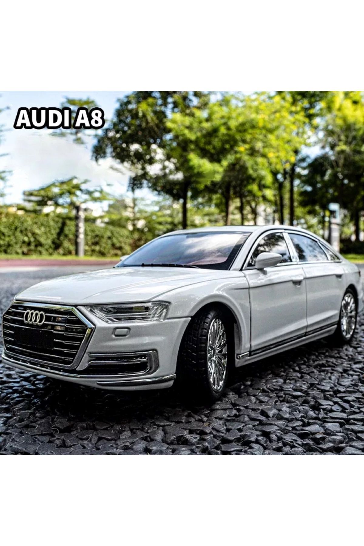 مدل خودرو آئودی A8 ماشین AUDI LONG QUATTRO 1:24 DIECAST METAL مجموعه با صدا و نور اورجینال scntoys