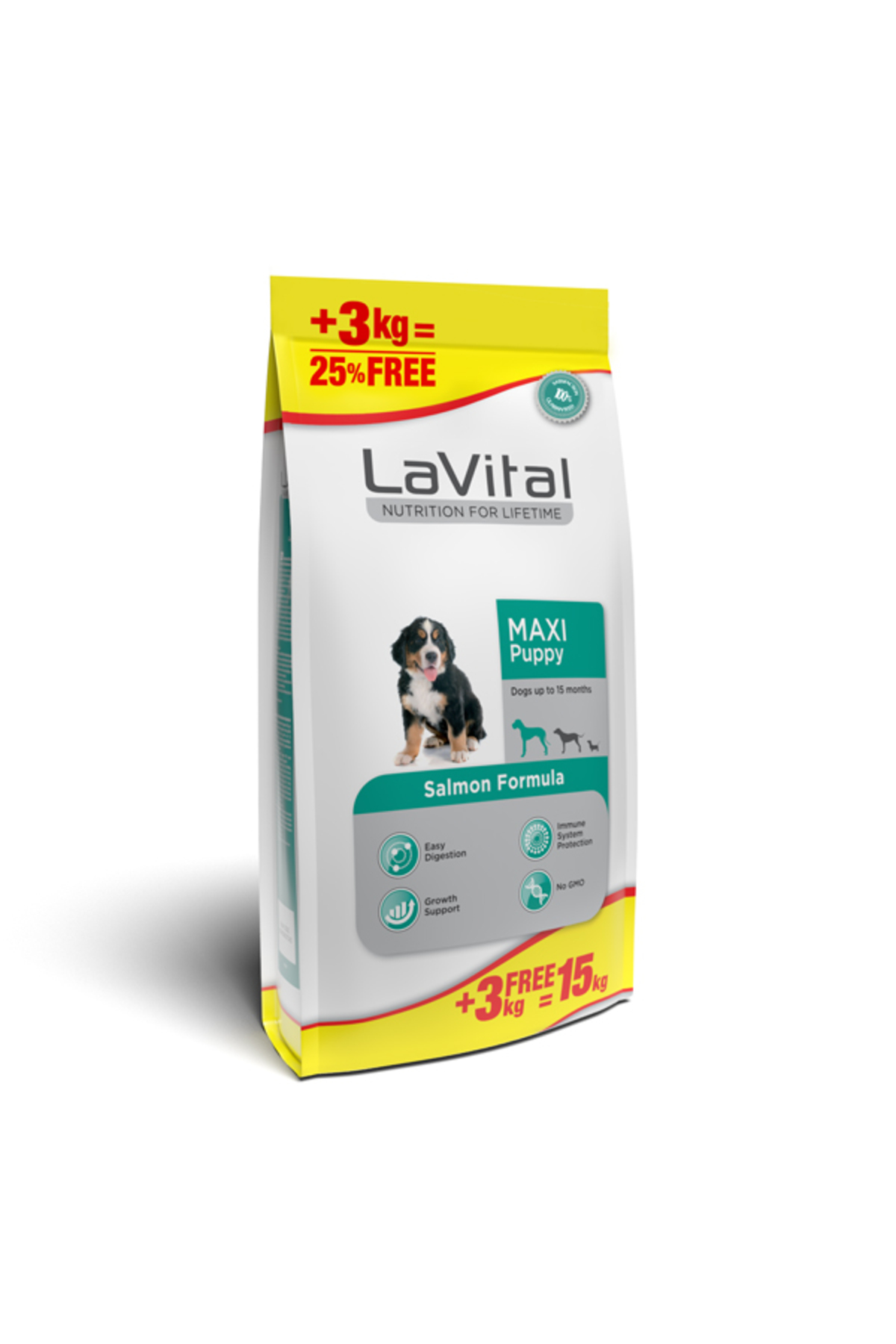 غذای خشک توله‌سگ نژاد بزرگ لاویتال LaVital با طعم سالمون، ۱۲+۳ کیلوگرم