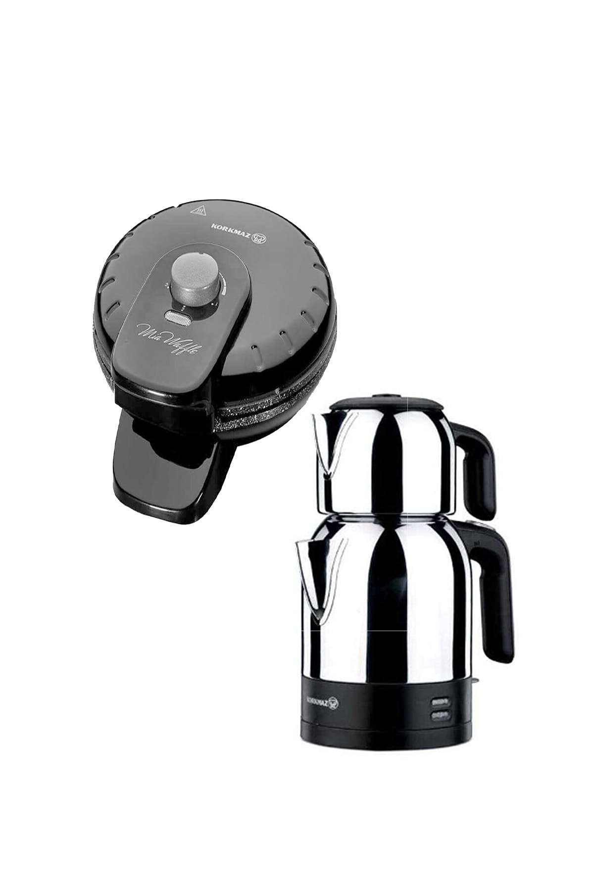 چای ساز A359 DEMKOLIK INOX و میا وافل مشکی اورجینال KORKMAZ