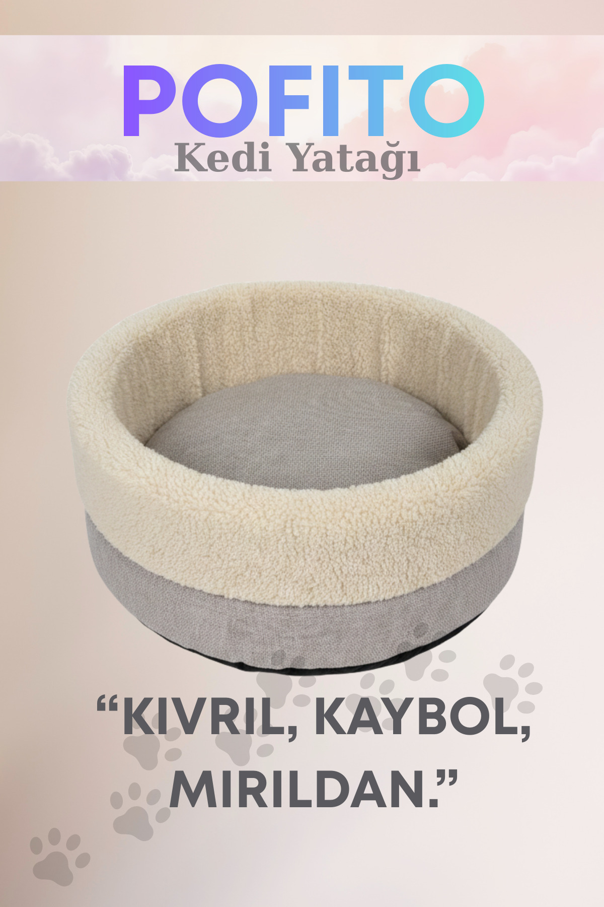 تخت گرد گربه و سگ جونگولیکا پت پروداکتس Jungolica Pet Products، مدل Pofito، دوطرفه با کف ضدلغزش کرم