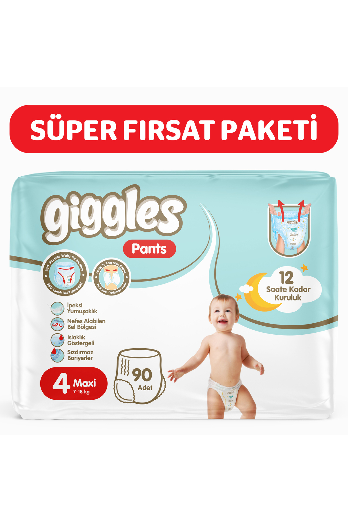پوشک بچه شلواری سایز 4 ماکسی 90 تیکه اورجینال giggles