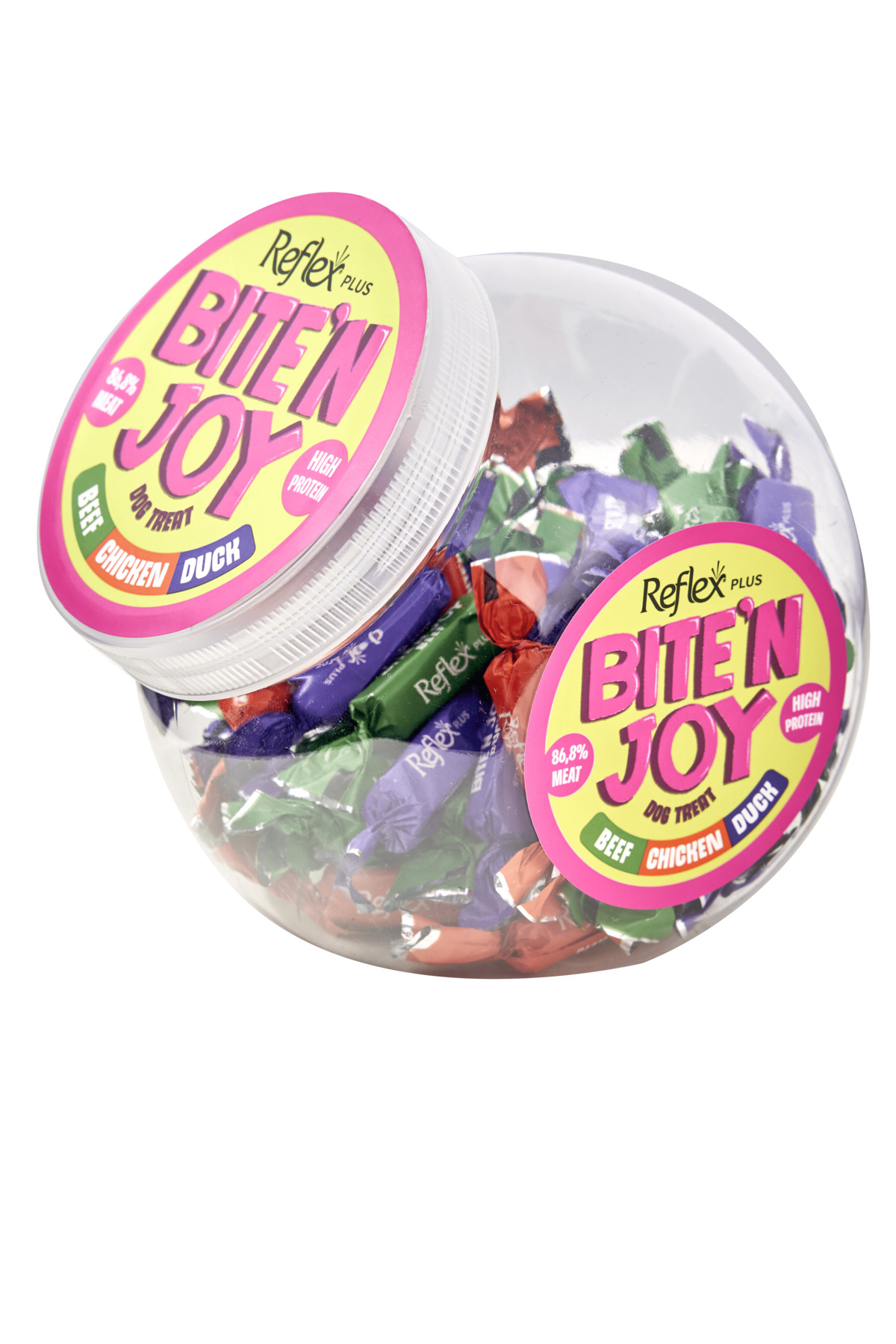 تشویقی سگ رفلکس Reflex Plus Bite'n Joy با طعم گوشت گاو، مرغ و اردک، ۲۵۰ گرم
