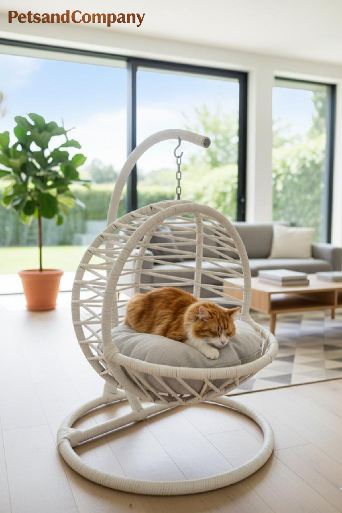 ننو و تخت گربه دست‌بافت پتس‌اند‌کامپانی PetsandCompany، کرم، بالشتک‌دار