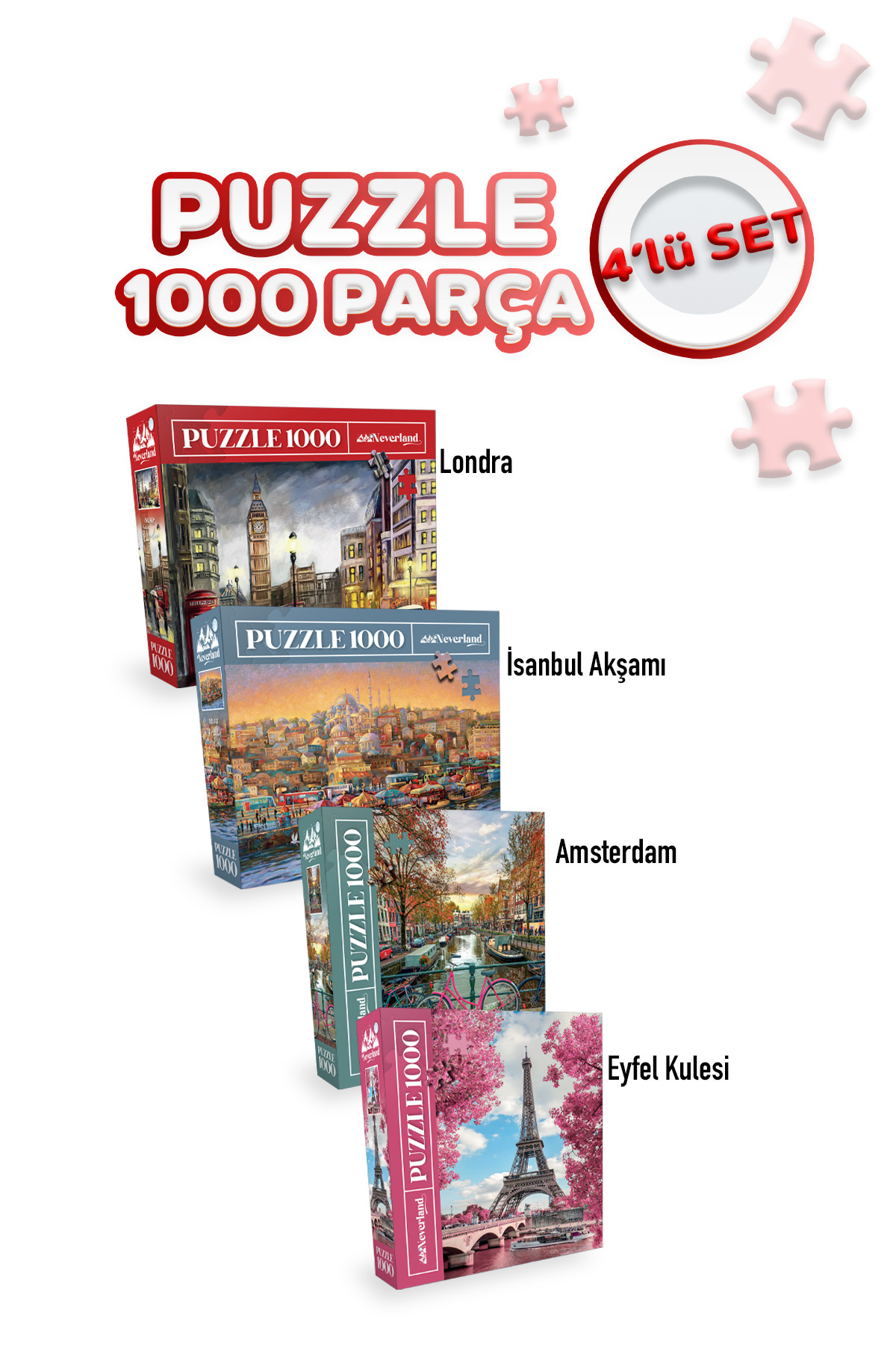 پازل 4 تکه 1000 ایفل عصر استانبول لندن آمستردام Neverland