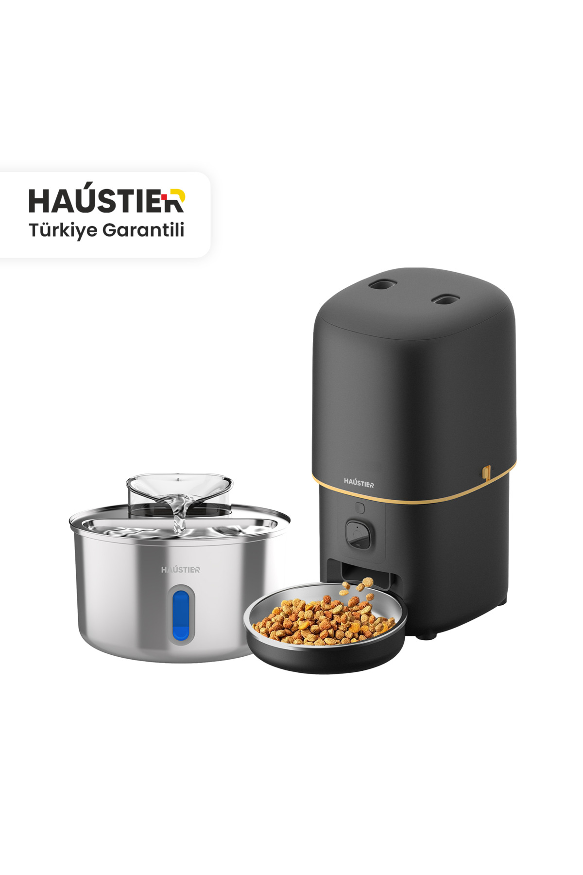 ست ۲ تکه دوربین‌دار ظرف غذای هوشمند و دستگاه آب‌خوری گربه هاوستیر Haustier، مدل HST-PF05S-WF009L-W