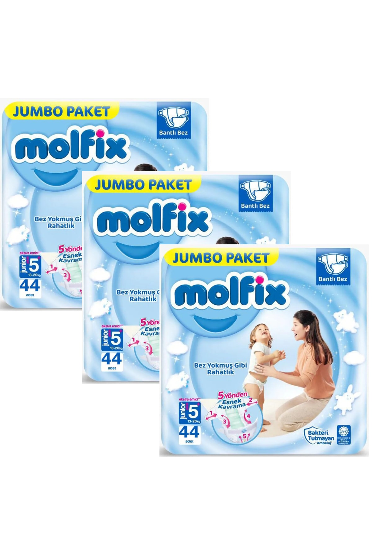 پوشک بچه 5+ سایز جونیور پلاس 13 تا 20 کیلوگرم 44 عدد 3 اورجینال Molfix