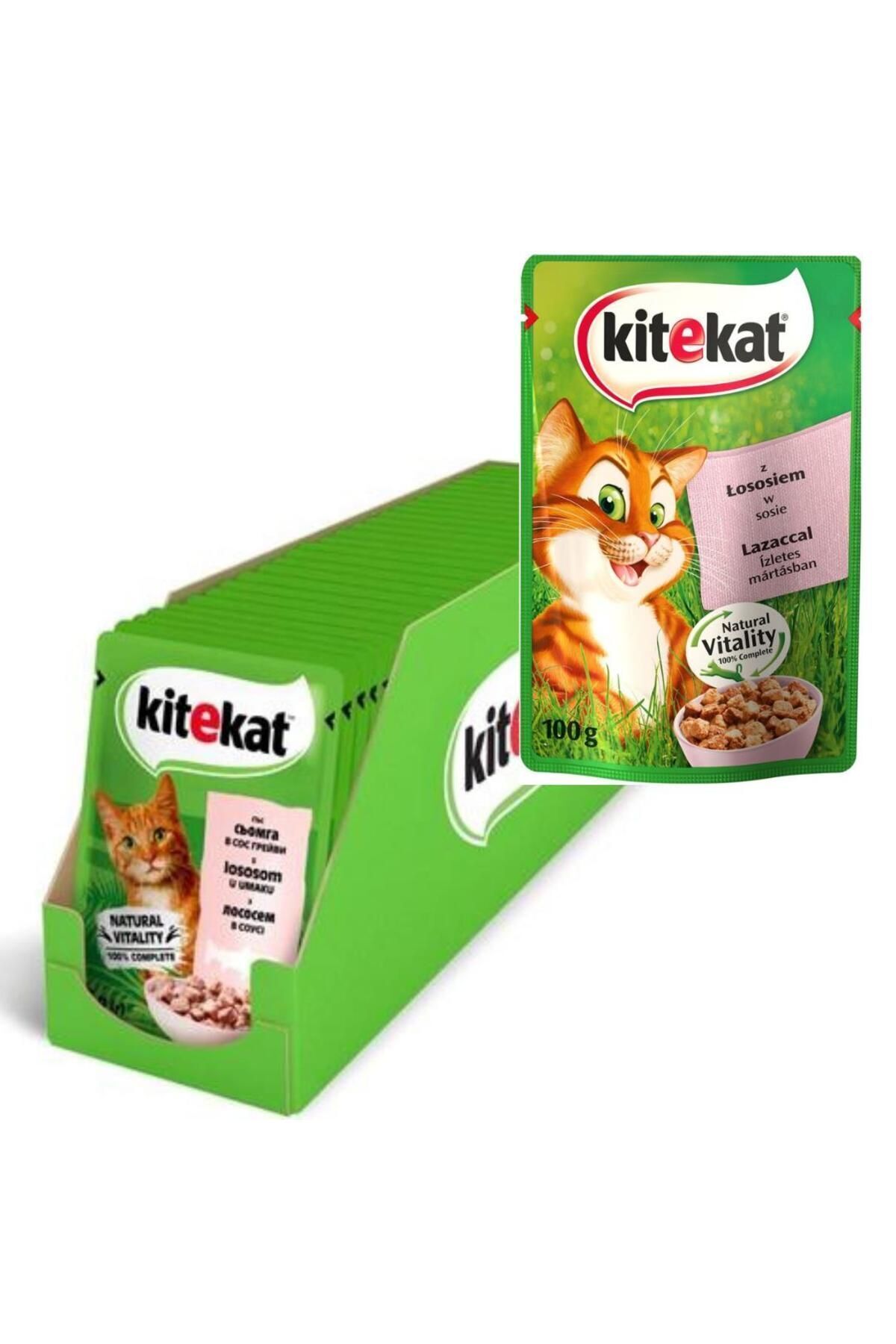 غذای تر گربه کیت‌کت Kitekat با طعم سالمون، ۲۸ بسته ۸۵ گرمی
