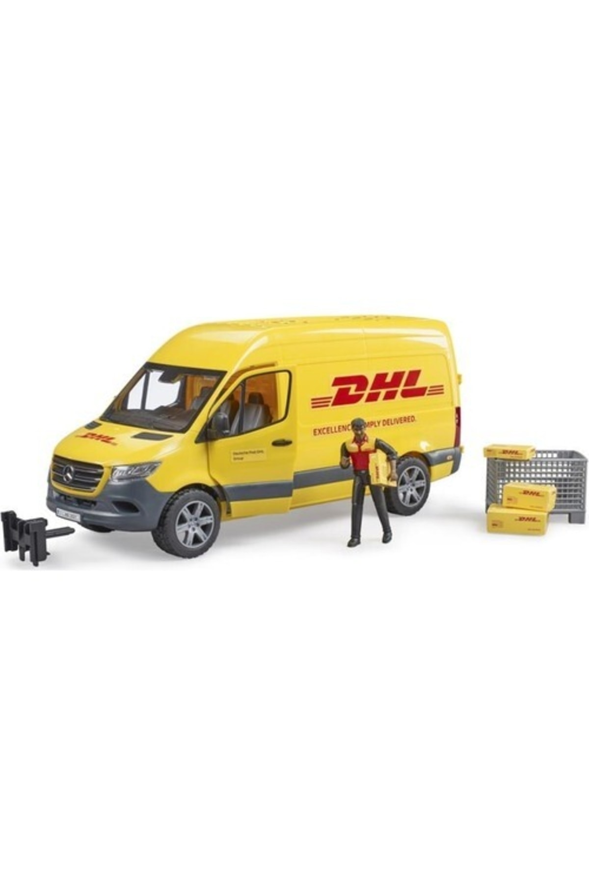 ماشین اسباب بازی MB SPRINTER DHL TRUCK AND DRIVER YELLOW 02671 محصول دارای مجوز Bruder