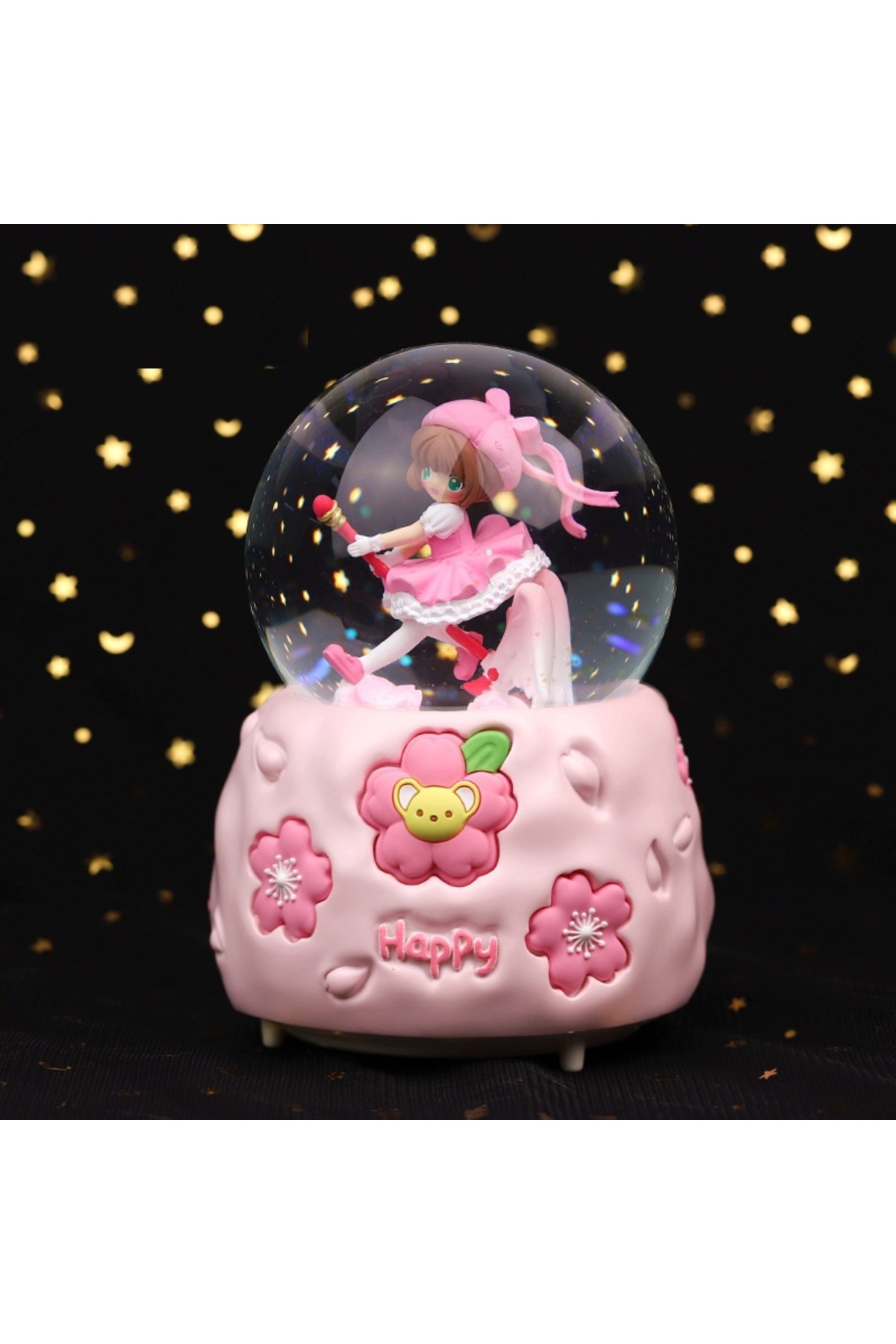 گوی برفی FLOWER GIRL سایز بزرگ SNOW GLOBE با نور موسیقی اسپری صورتی 16X12 از ترکیه Livava